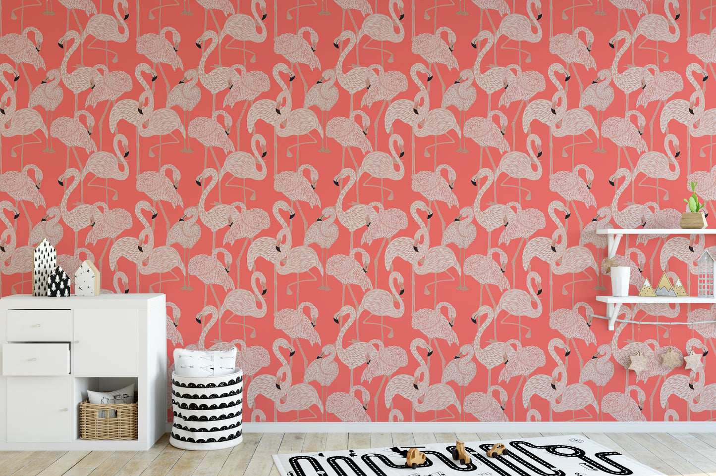 Flamingo wallpaper with rich, vibrant, and exotic design