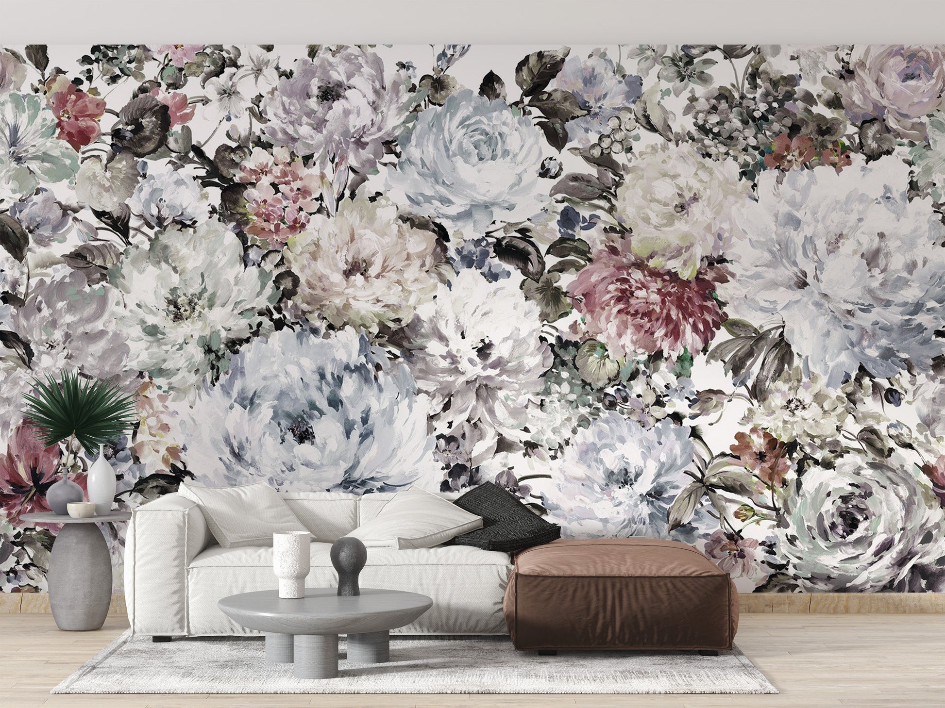 Watercolor peony wallpaper for calming room ambiance
