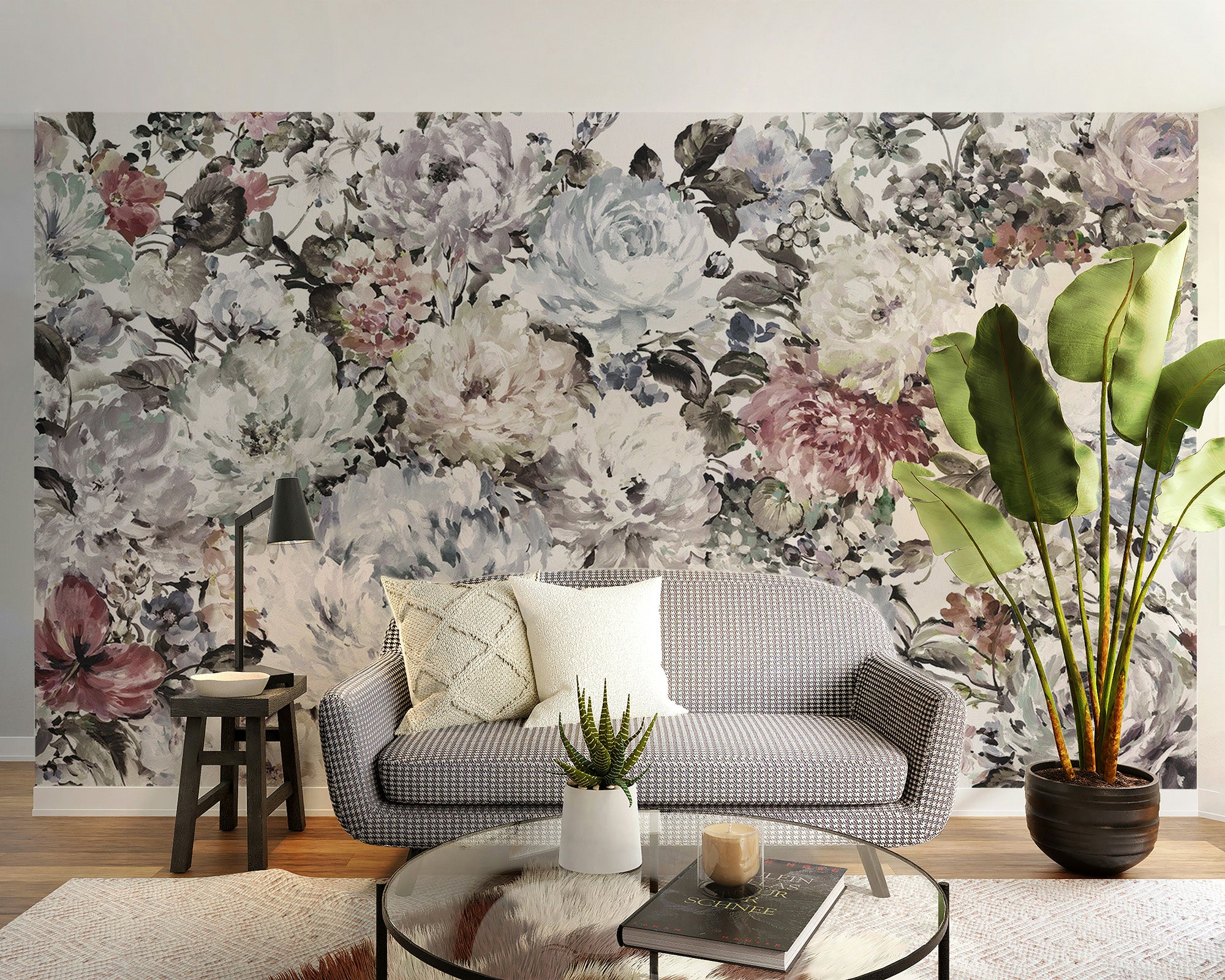 Dreamy peony mural in watercolor style for elegant spaces
