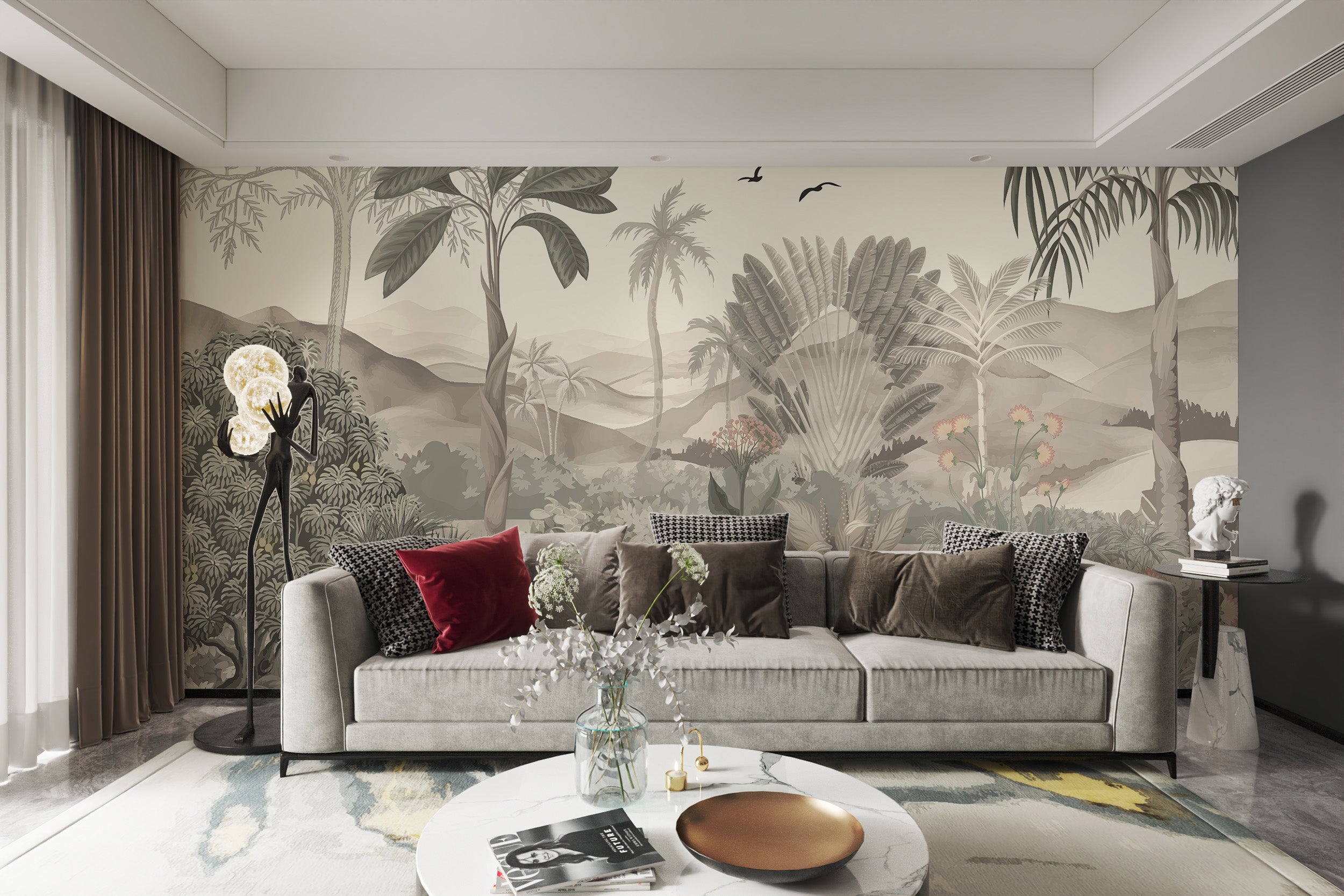 Tropical Jungle Mural with Palm Trees