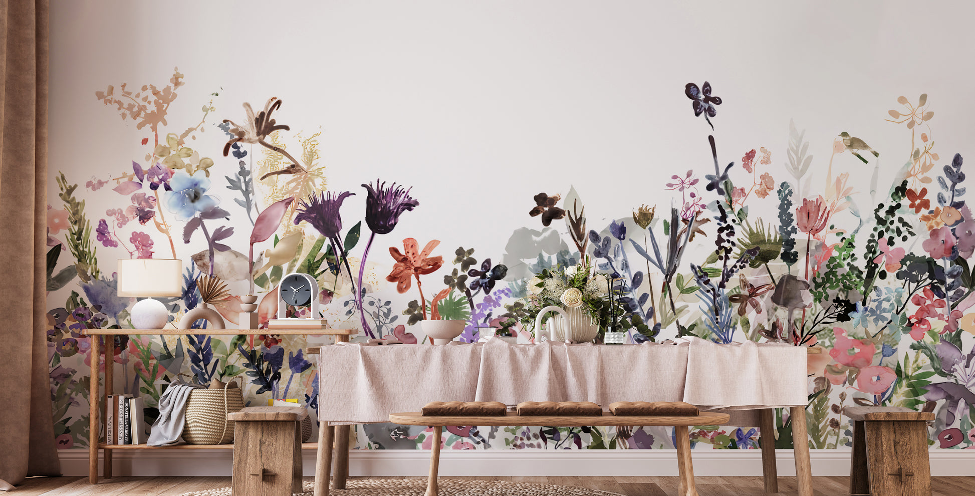 Wildflower Whispers mural with delicate floral tones.