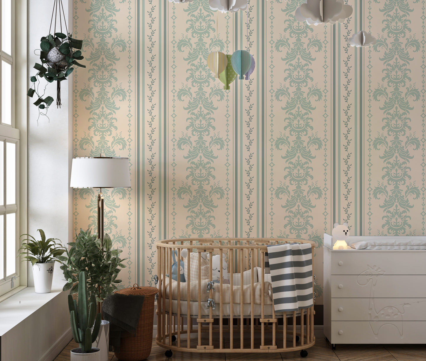 Spring Stripe Vintage Damask Pattern Wallpaper For Walls