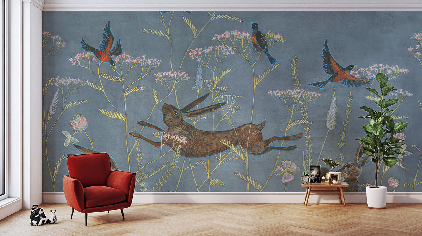 Temporary spring meadow wallpaper for nature-inspired rooms