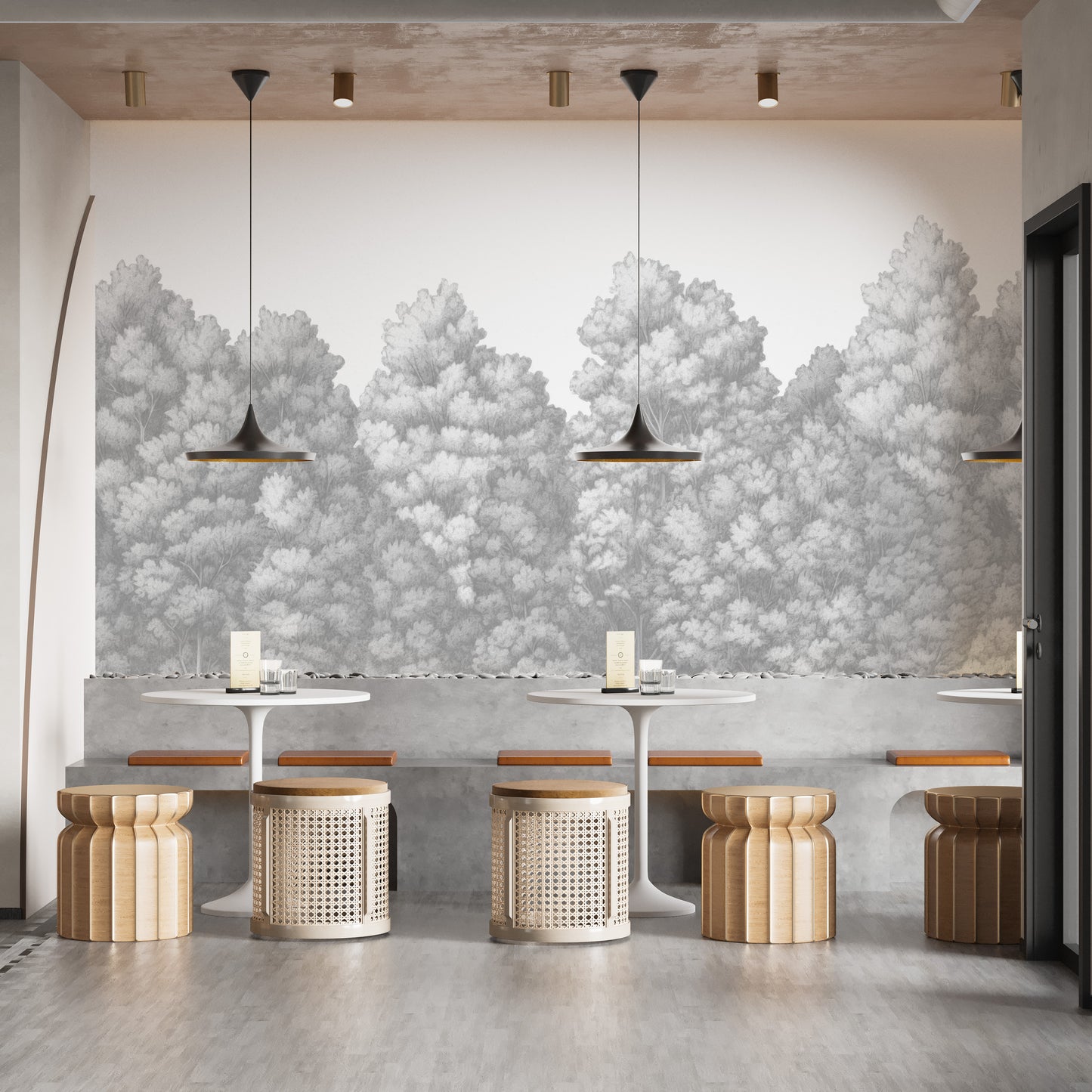 Dreamy grey trees mural for a tranquil atmosphere
