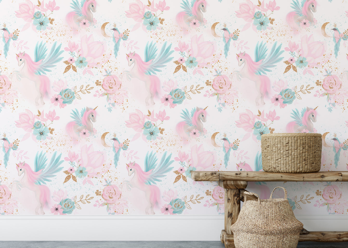 Fairy Magical Garden Unicorn Pink and Blue Color Wallpaper