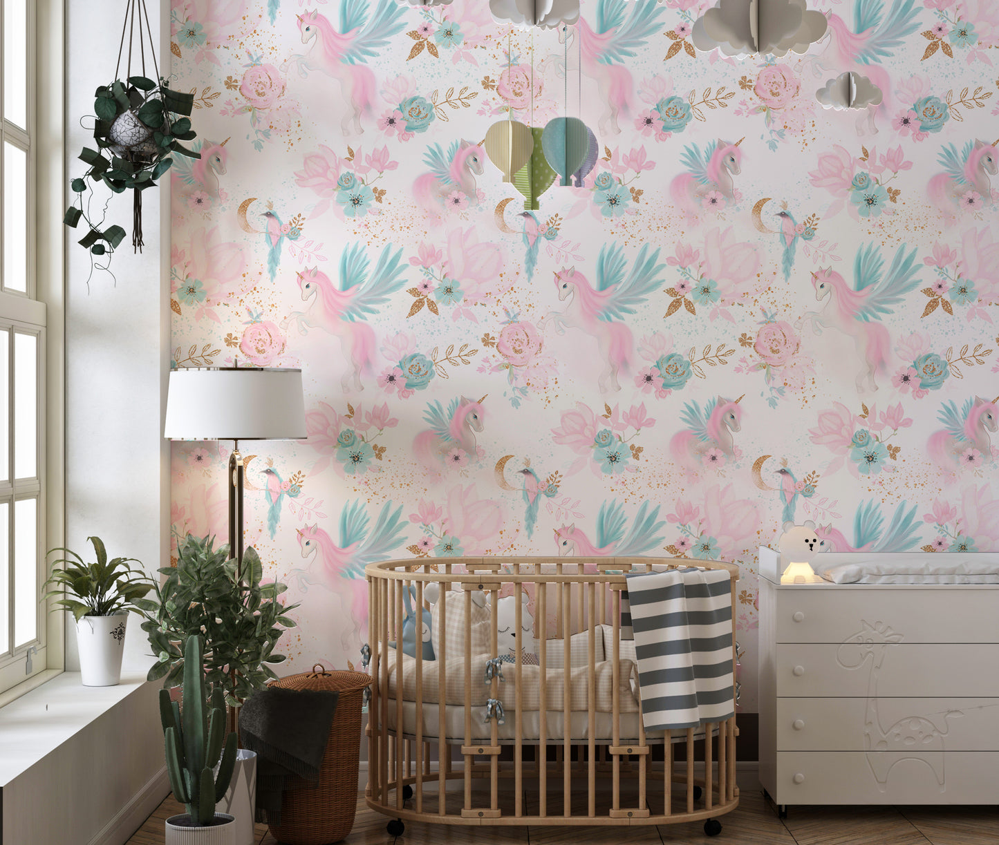 Fairy Magical Garden Unicorn Pink and Blue Color Wallpaper