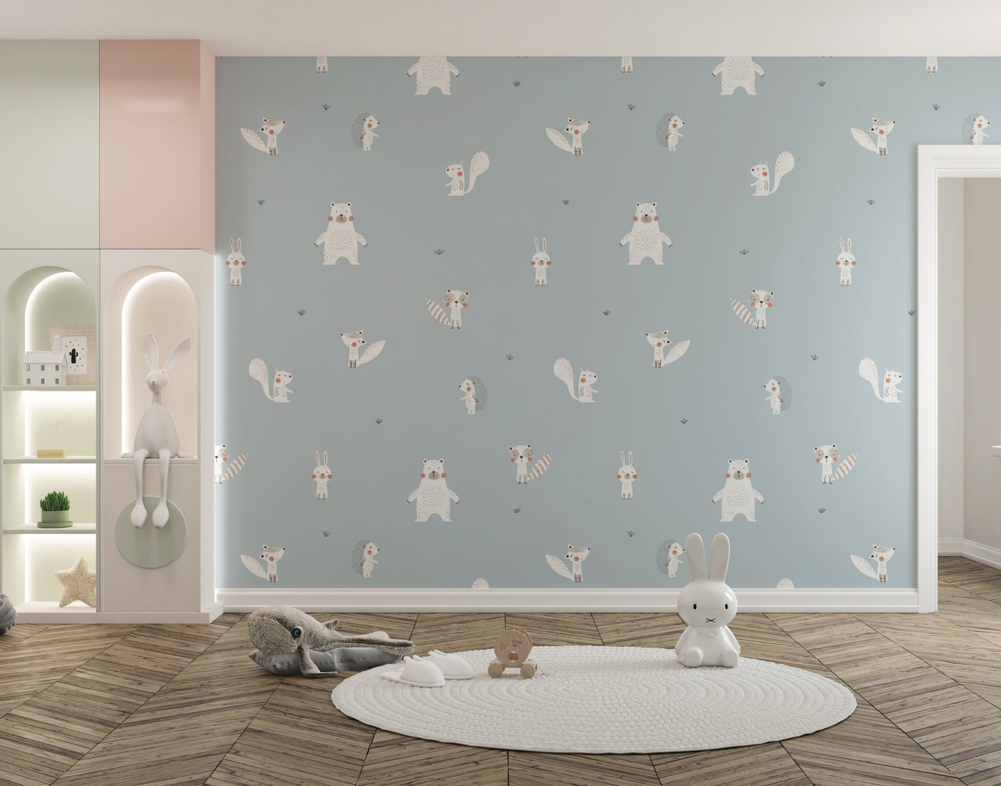 Blue Forest Animals Wallpaper for Walls