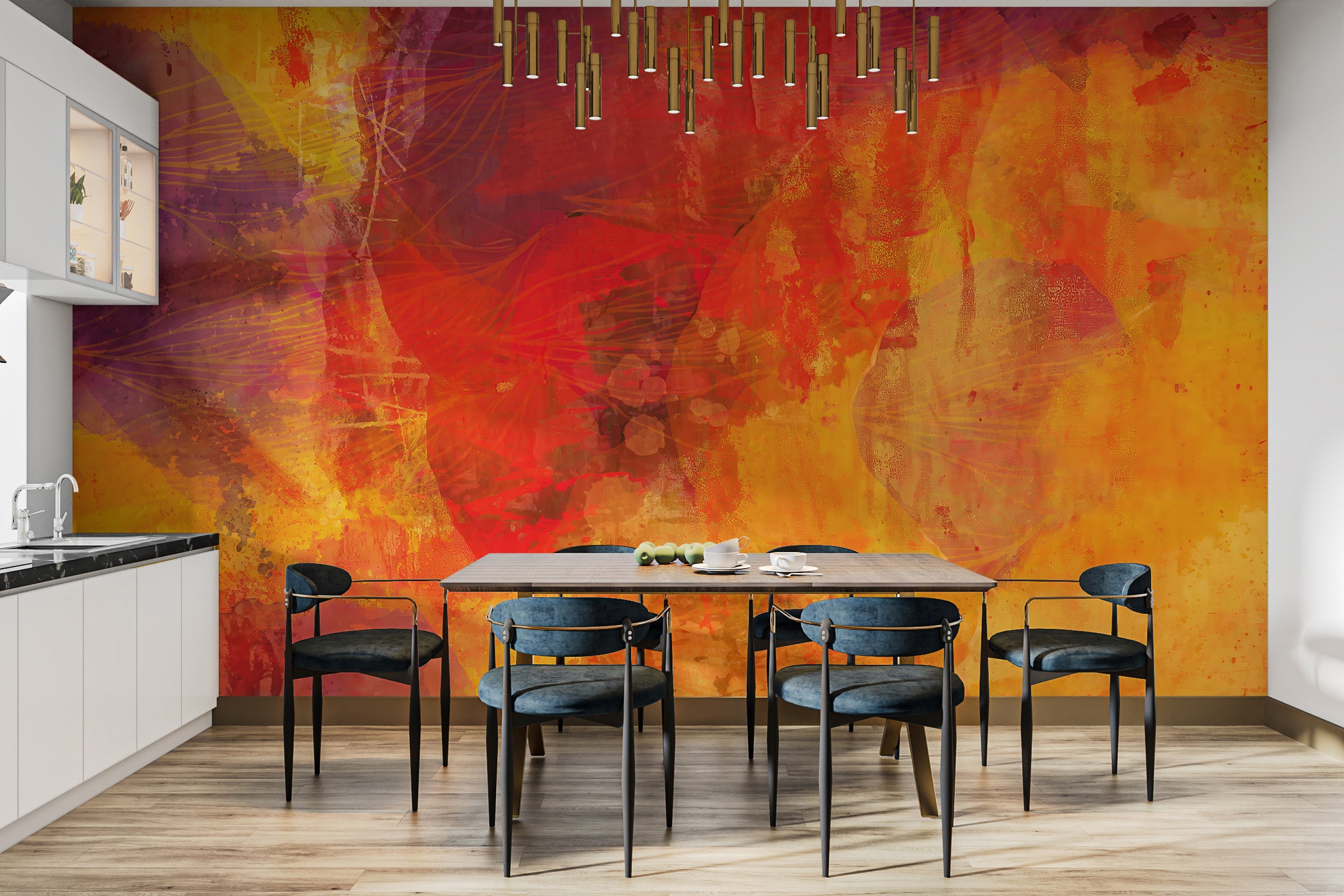 Bright orange abstract wallpaper mural for bold decor