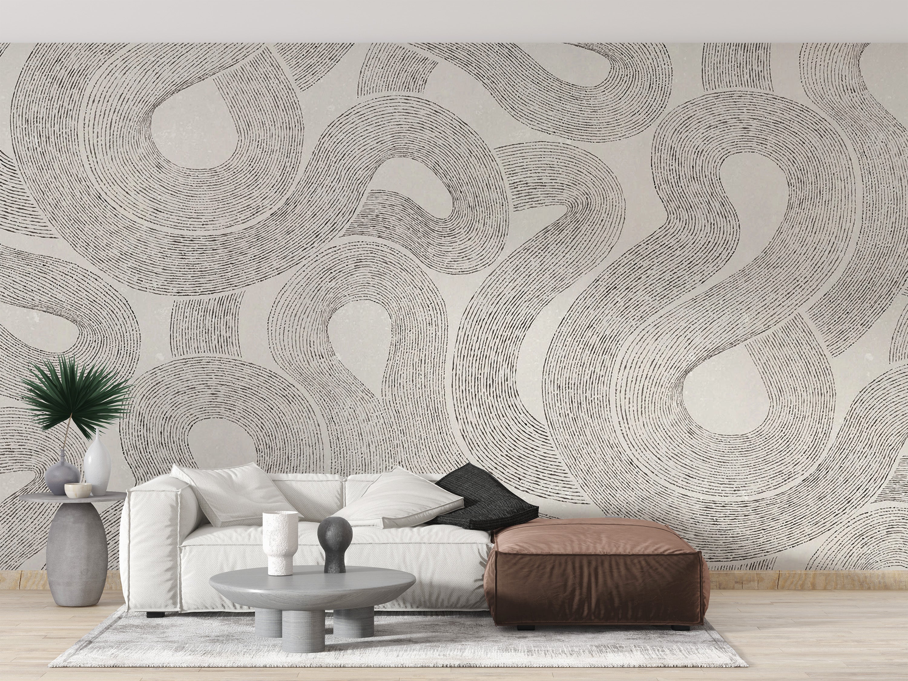 Gentle grey Zen mural for a soothing wall design
