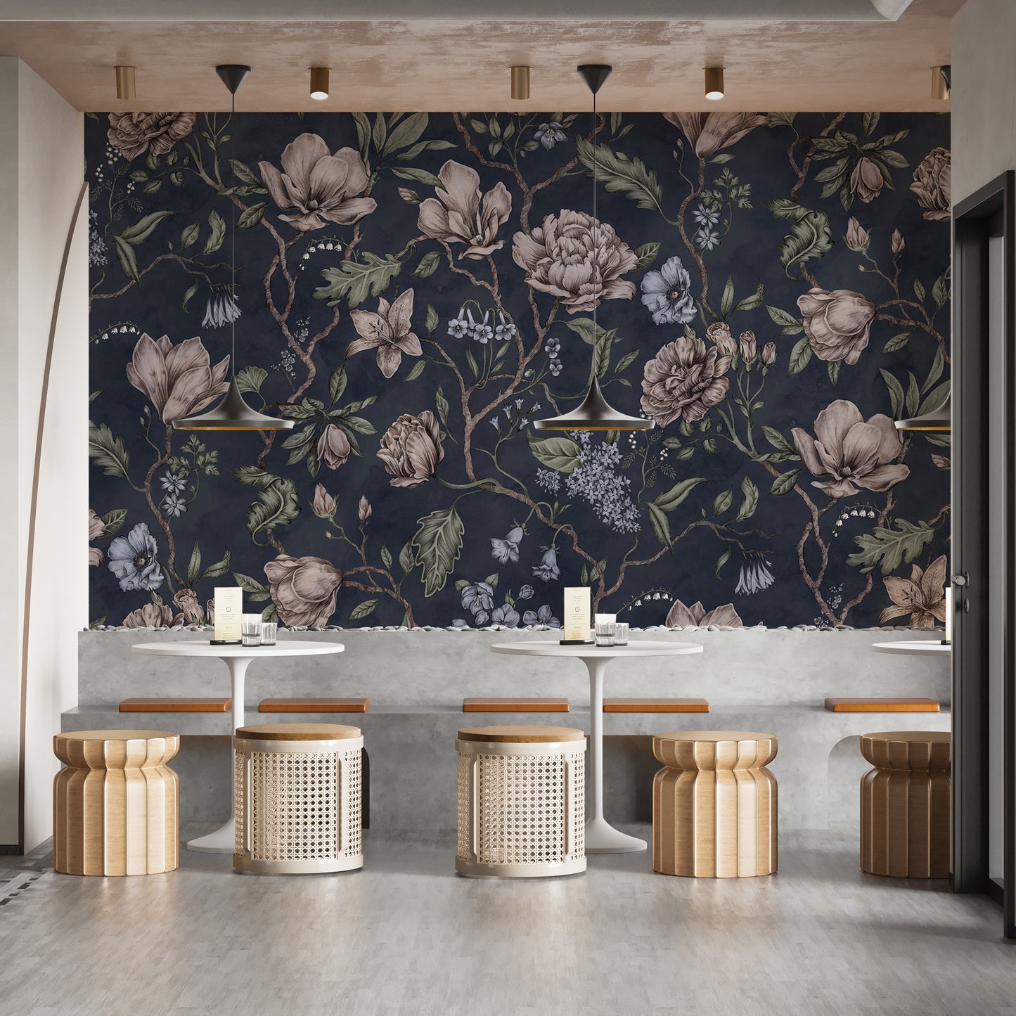 Sophisticated dark blue chinoiserie mural for interiors