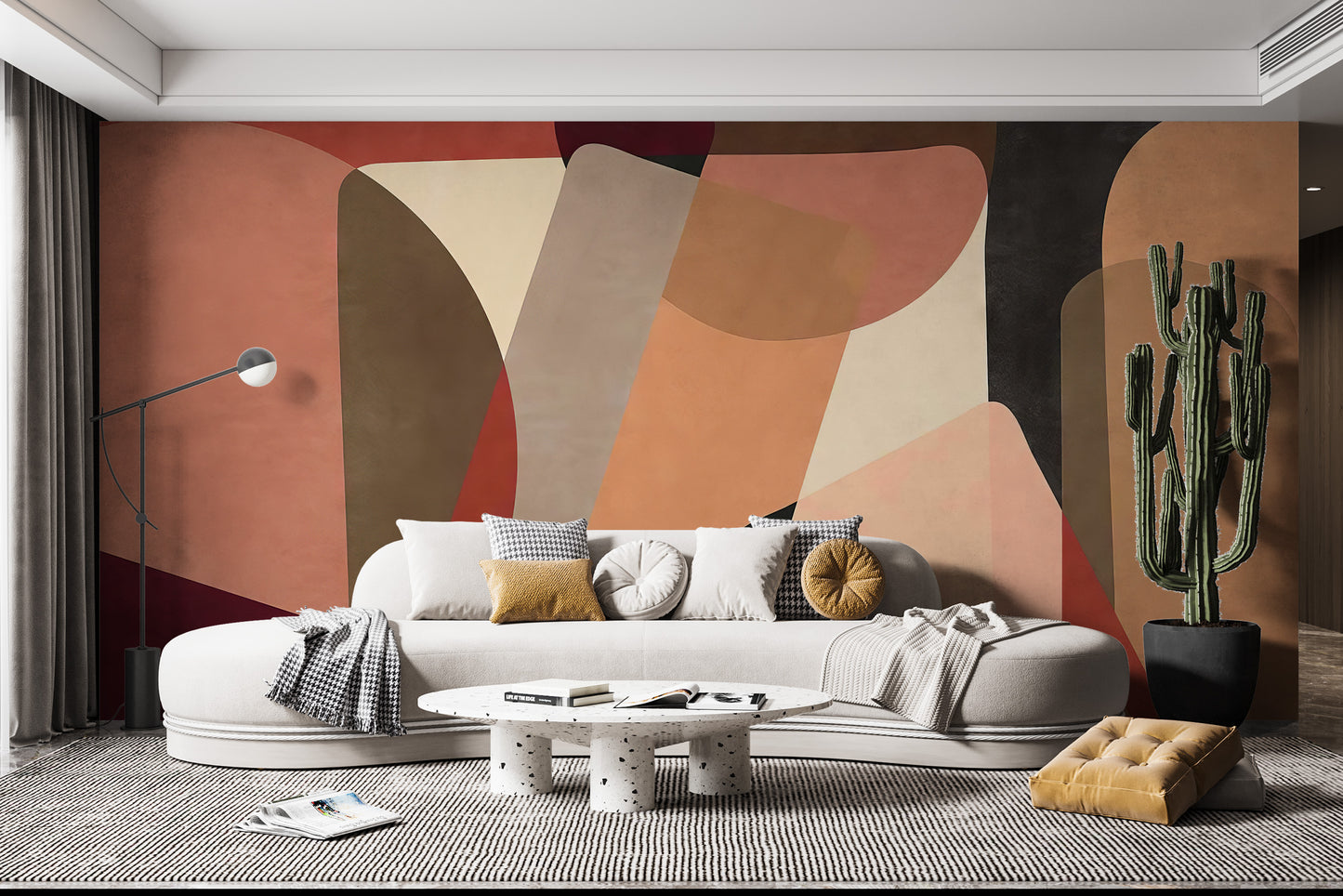 Stylish wall mural showcasing dynamic geometric shapes
