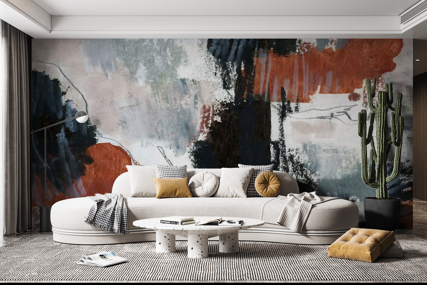 Modern mural with painted color blends and artistic flair
