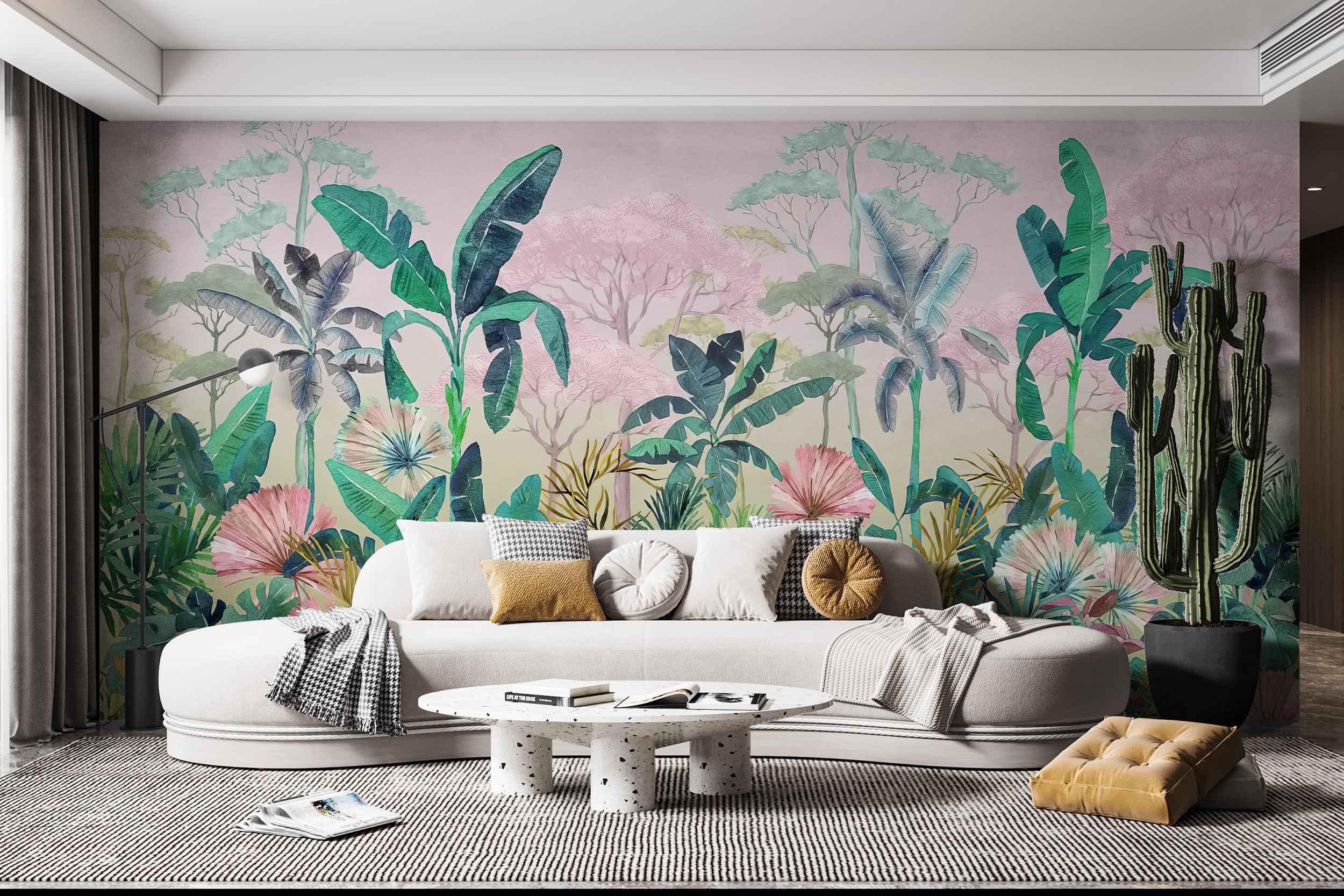 Stunning wall mural showcasing a dense and vibrant jungle landscape
