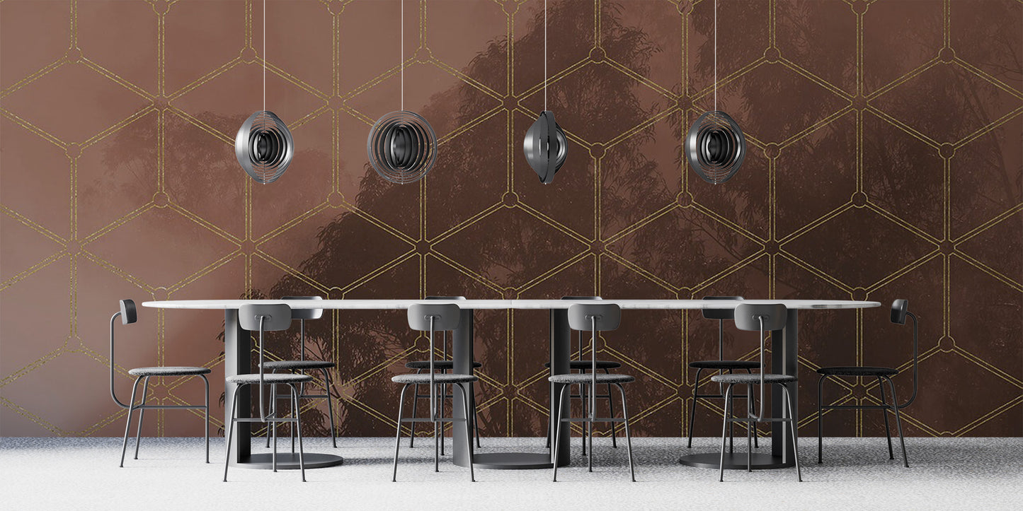 Geometric golden forest wall mural for a bold design
