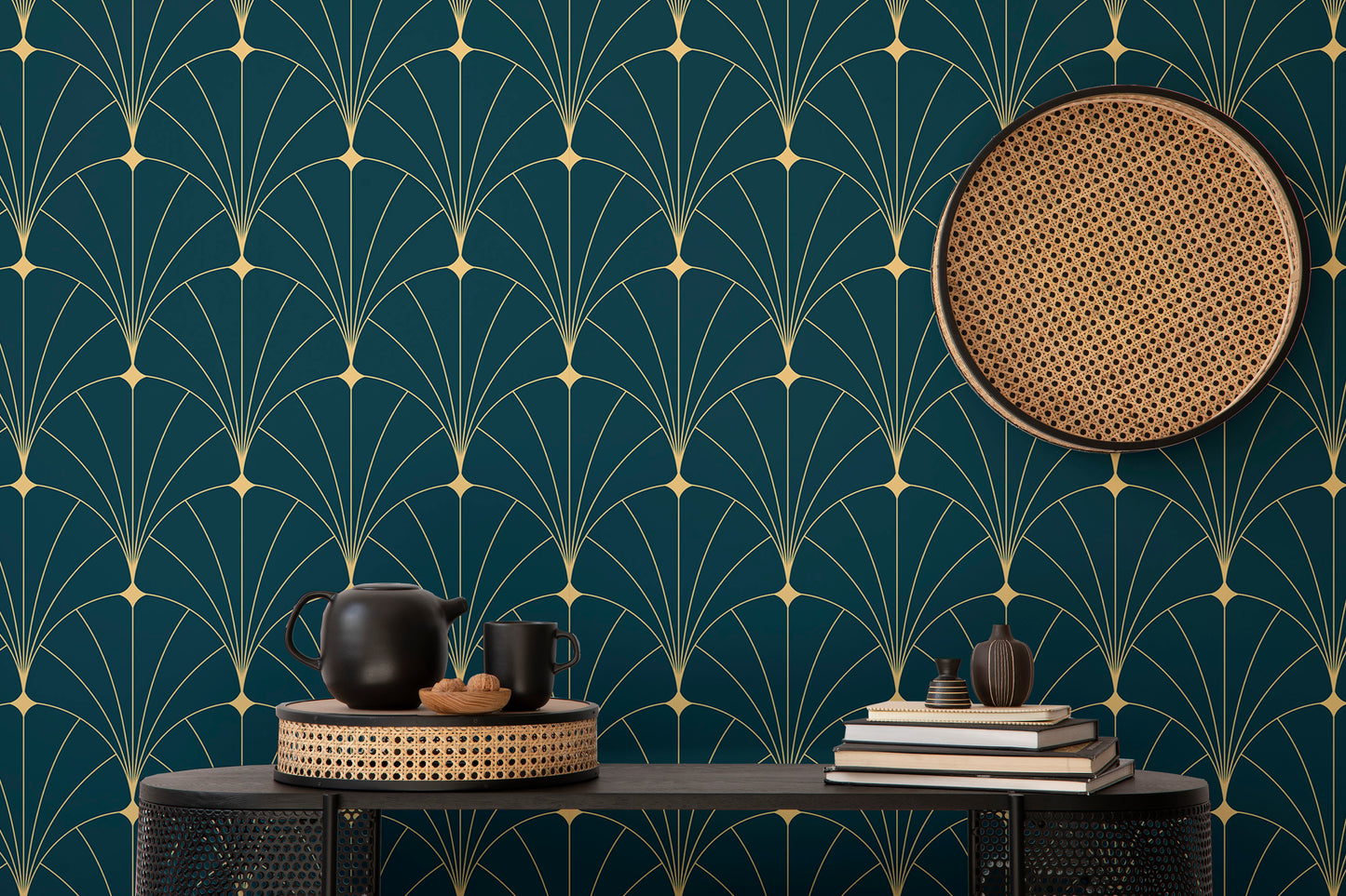 Dark Blue Color Abstract Art Deco Wallpaper