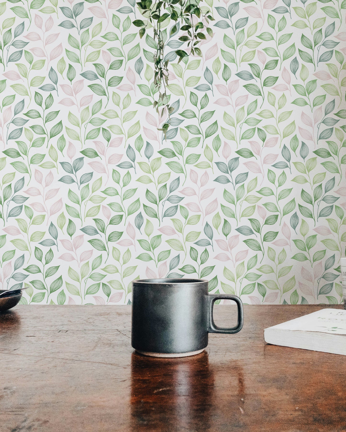 Pink and Green Color Leaves Repeat Pattern Wallpaper