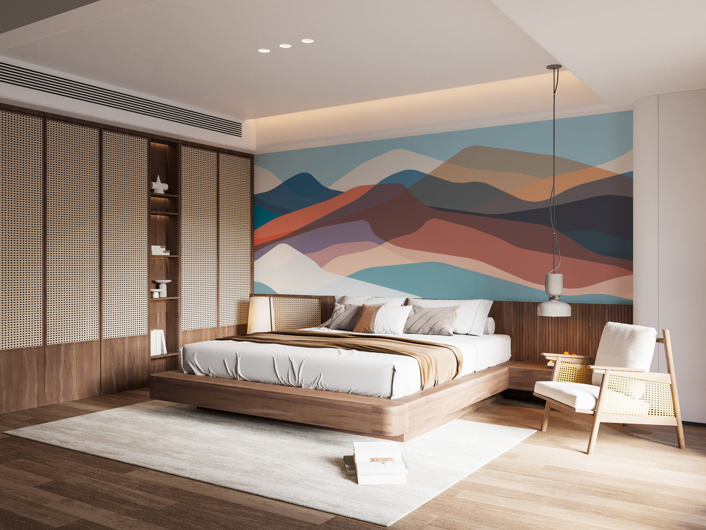 Contemporary wallpaper depicting abstract mountains in calming earth tones