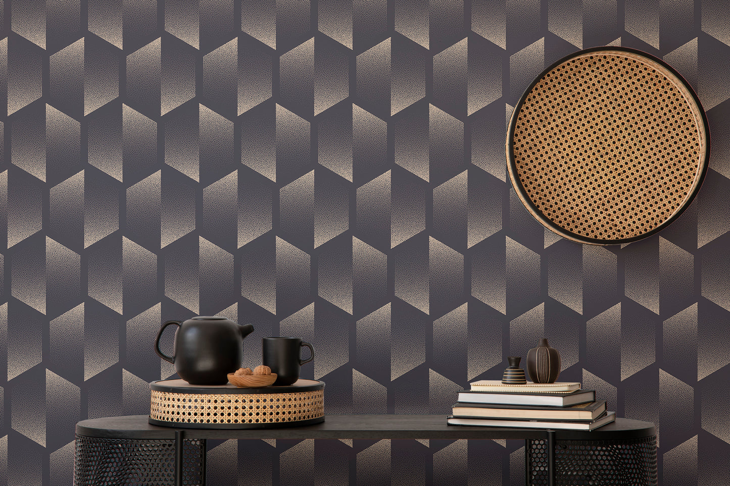 Old Fashioned Split Hexagons Design Art Deco Wallpaper