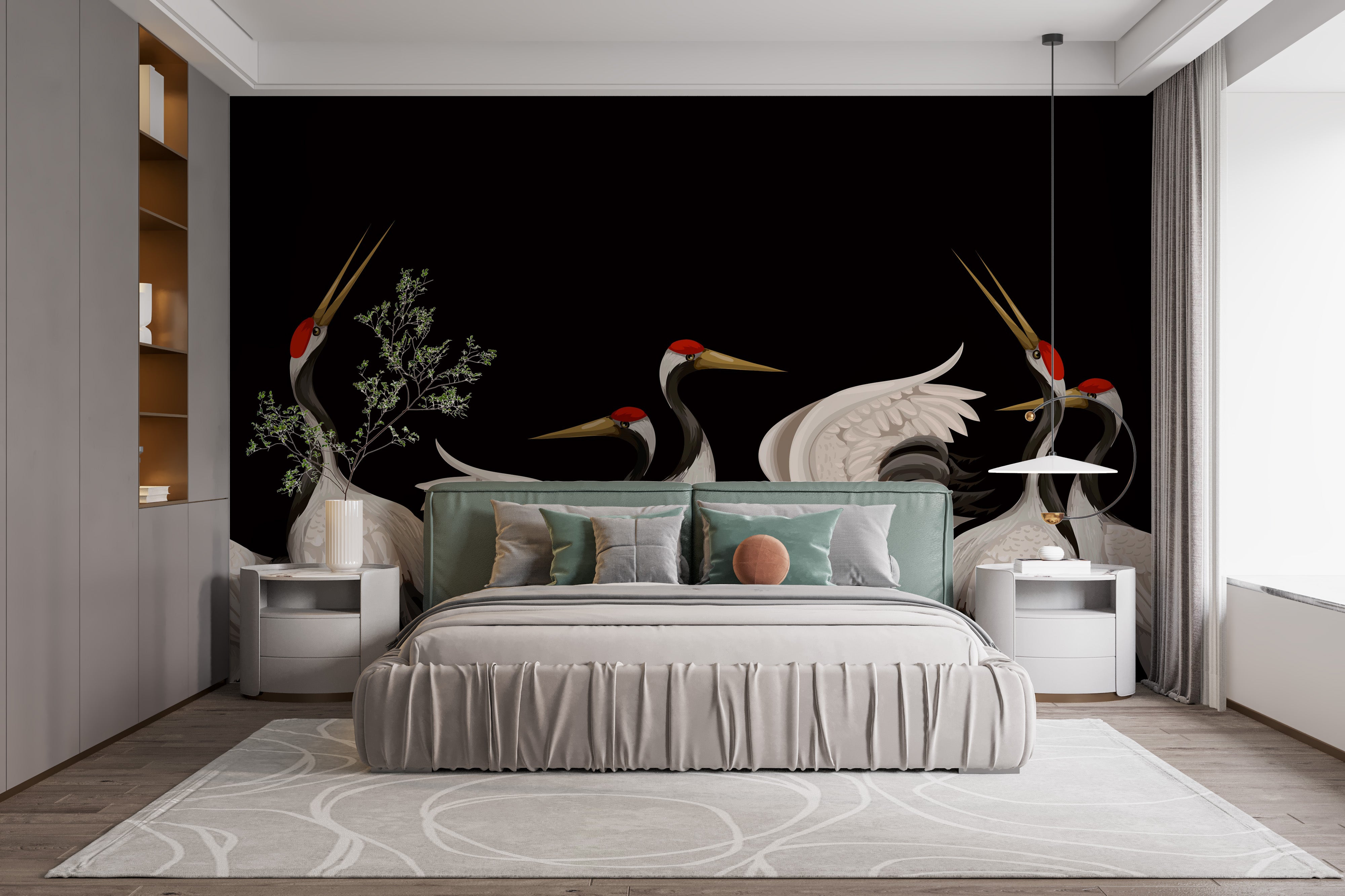 Elegant crane design removable mural
