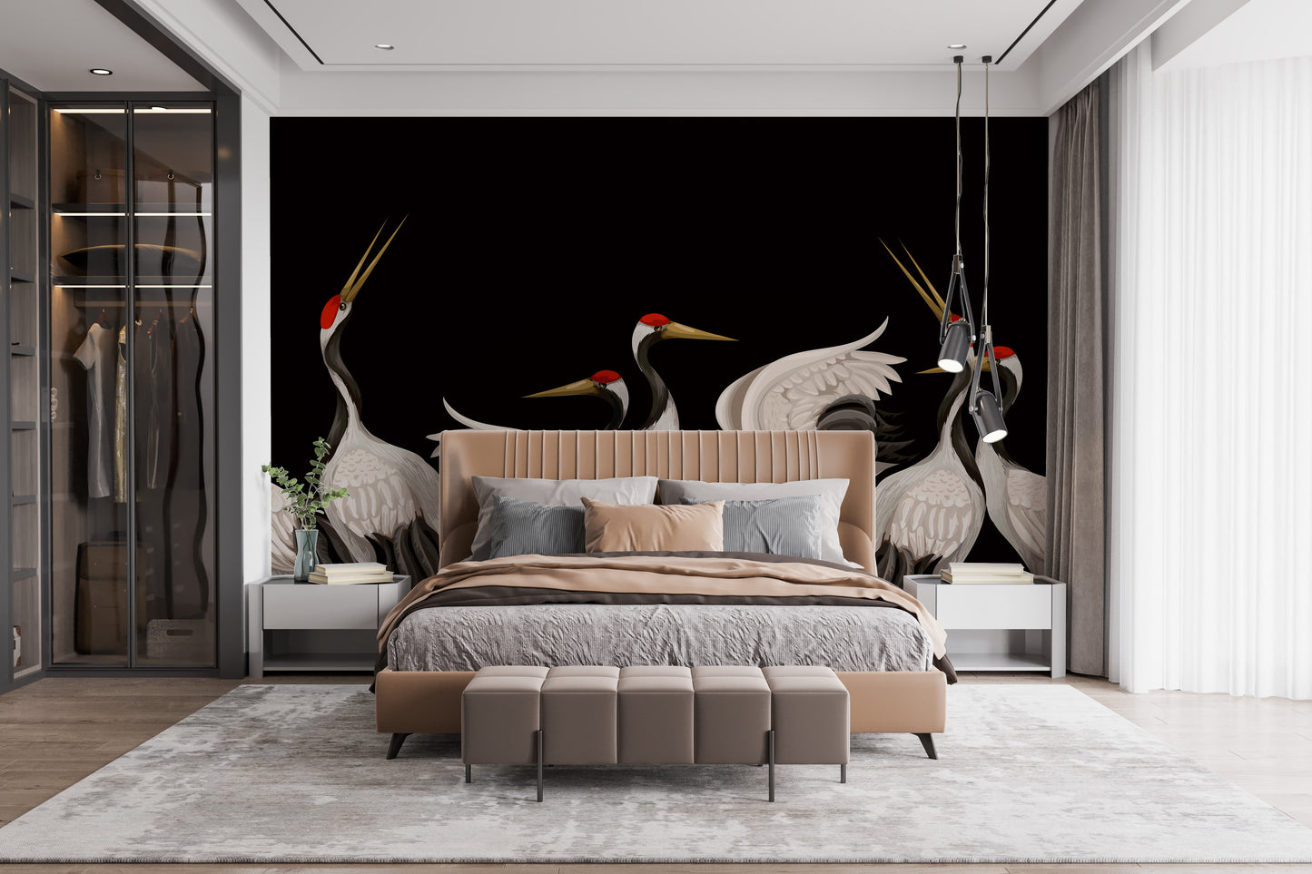 Japanese crane wall mural elegance
