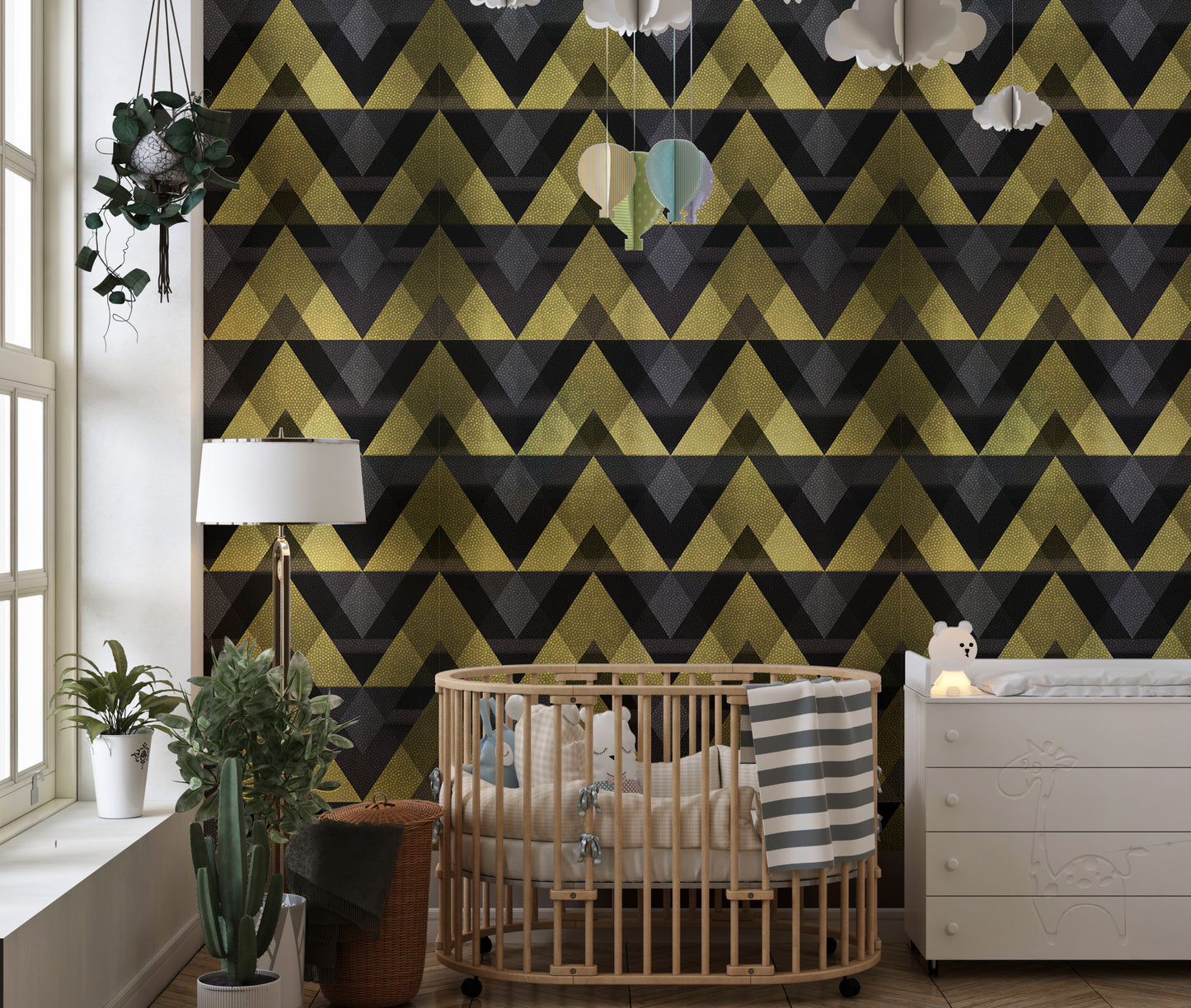 Gold Zigzag Geometric Peel and Stick Wallpaper