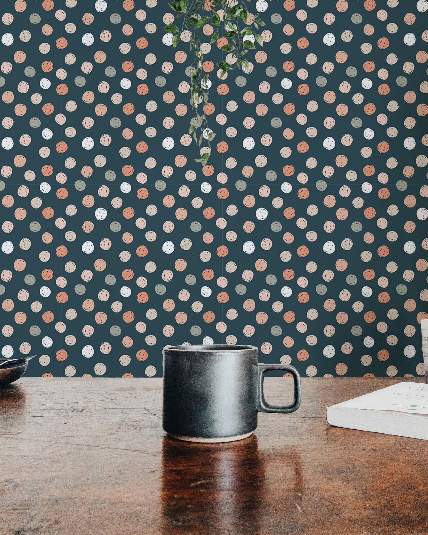 Dark Blue Abstract Pattern Irregular Polka Dots Wallpaper