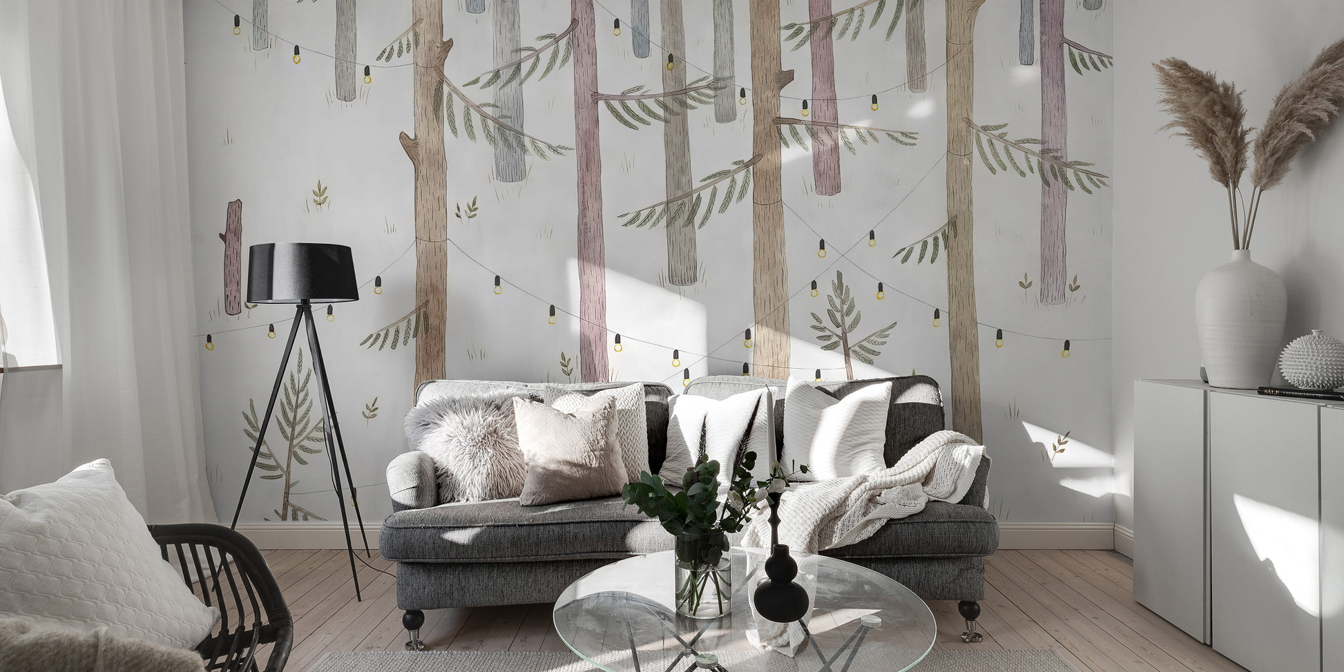 Woodland lights wallpaper mural for magical room decor