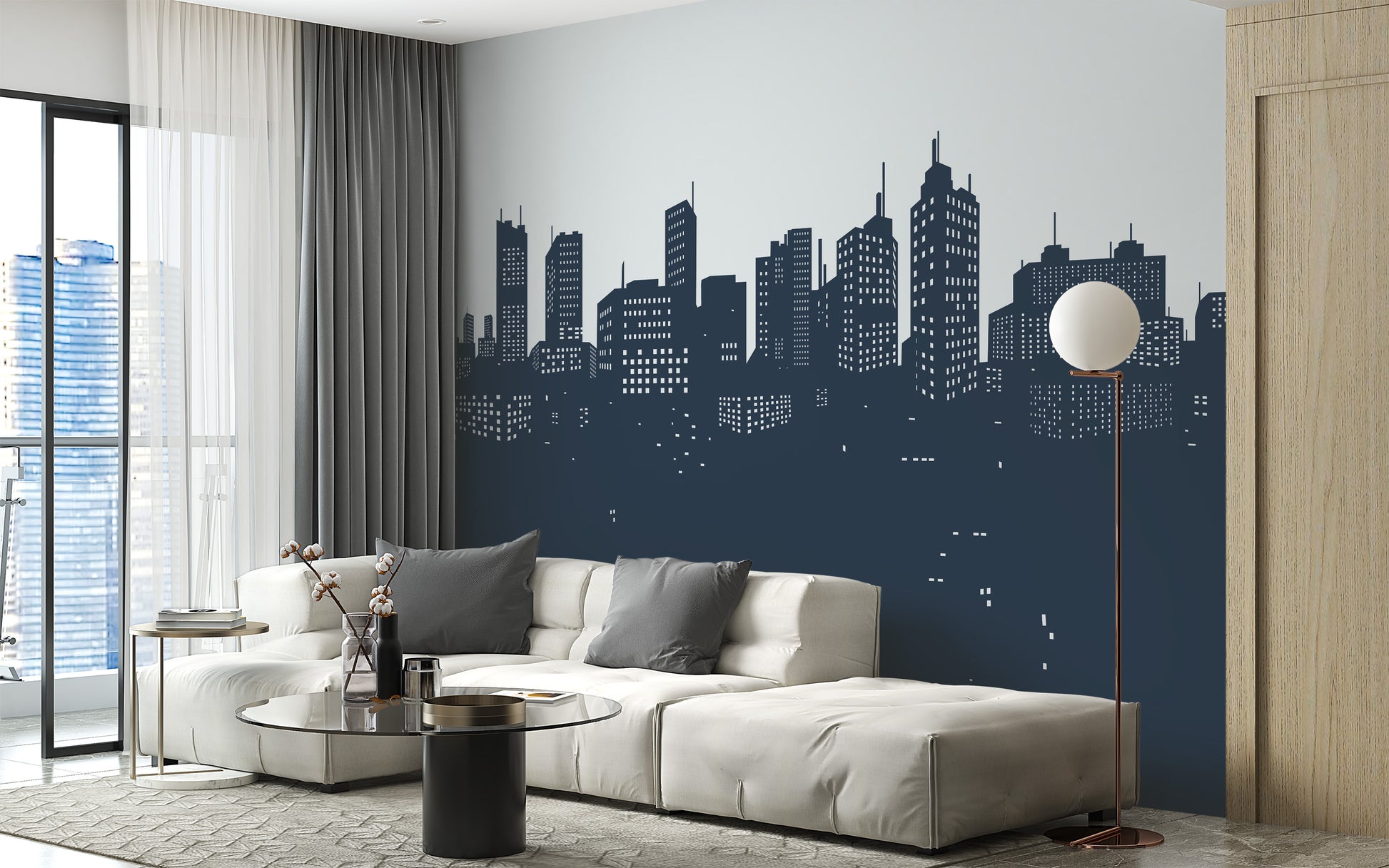 Harbor Lights Manhattan Wall Mural at Night
