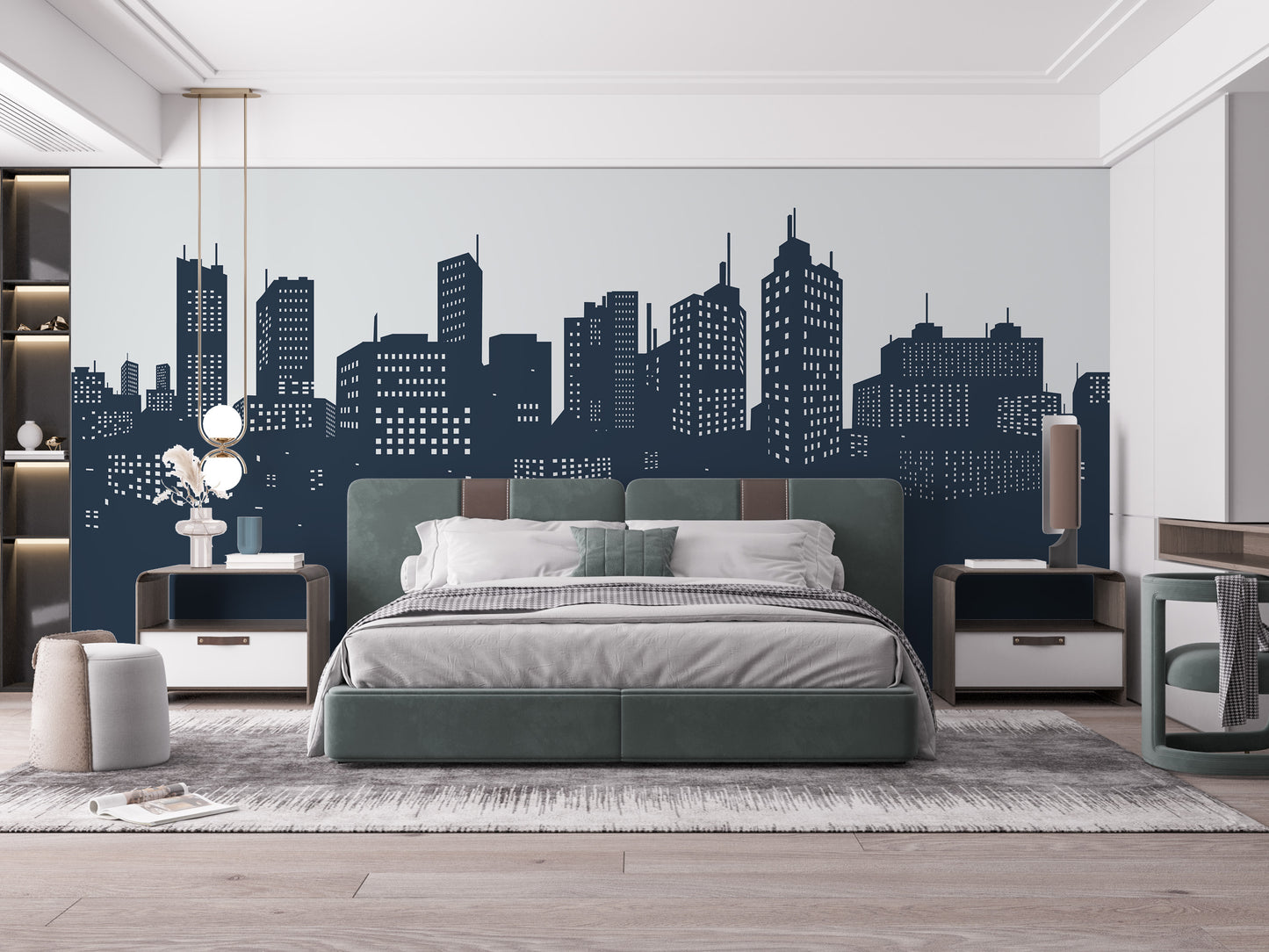 Manhattan Skyline with Harbor Lights Mural
