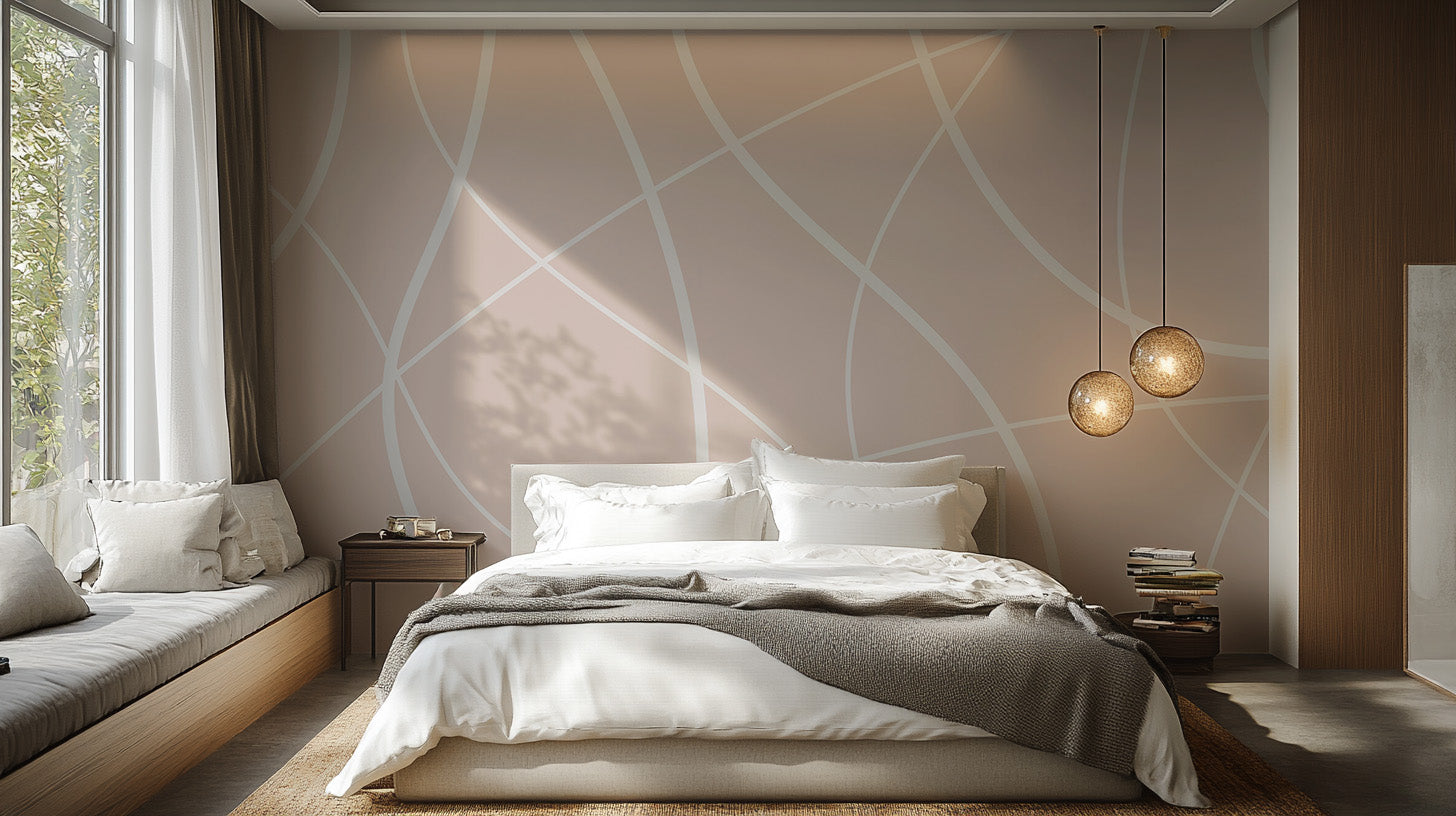 Artistic beige abstract mural bringing warmth to rooms.
