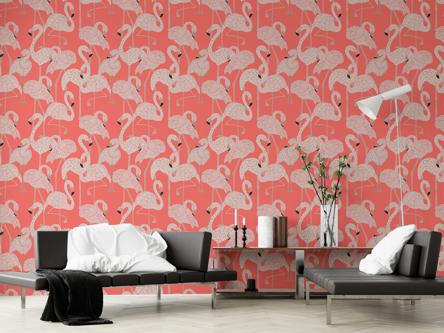 Pink flamingo design wallpaper perfect for tropical interiors