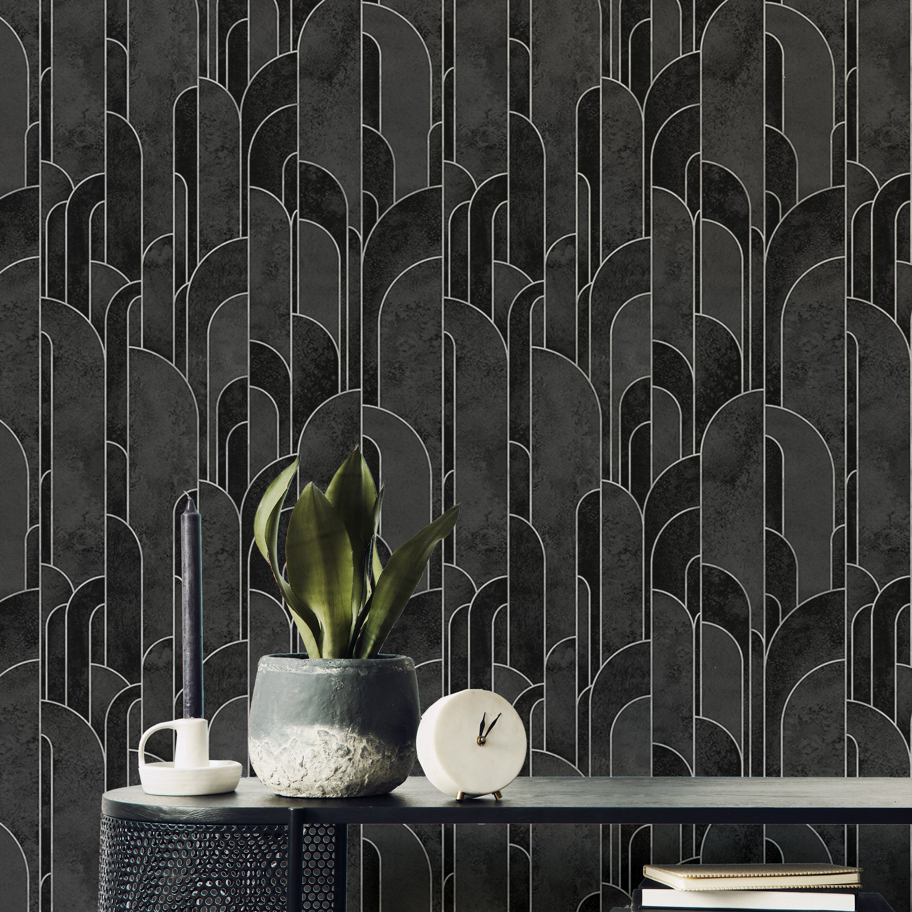 Stylish black Art Deco pattern for unique walls.