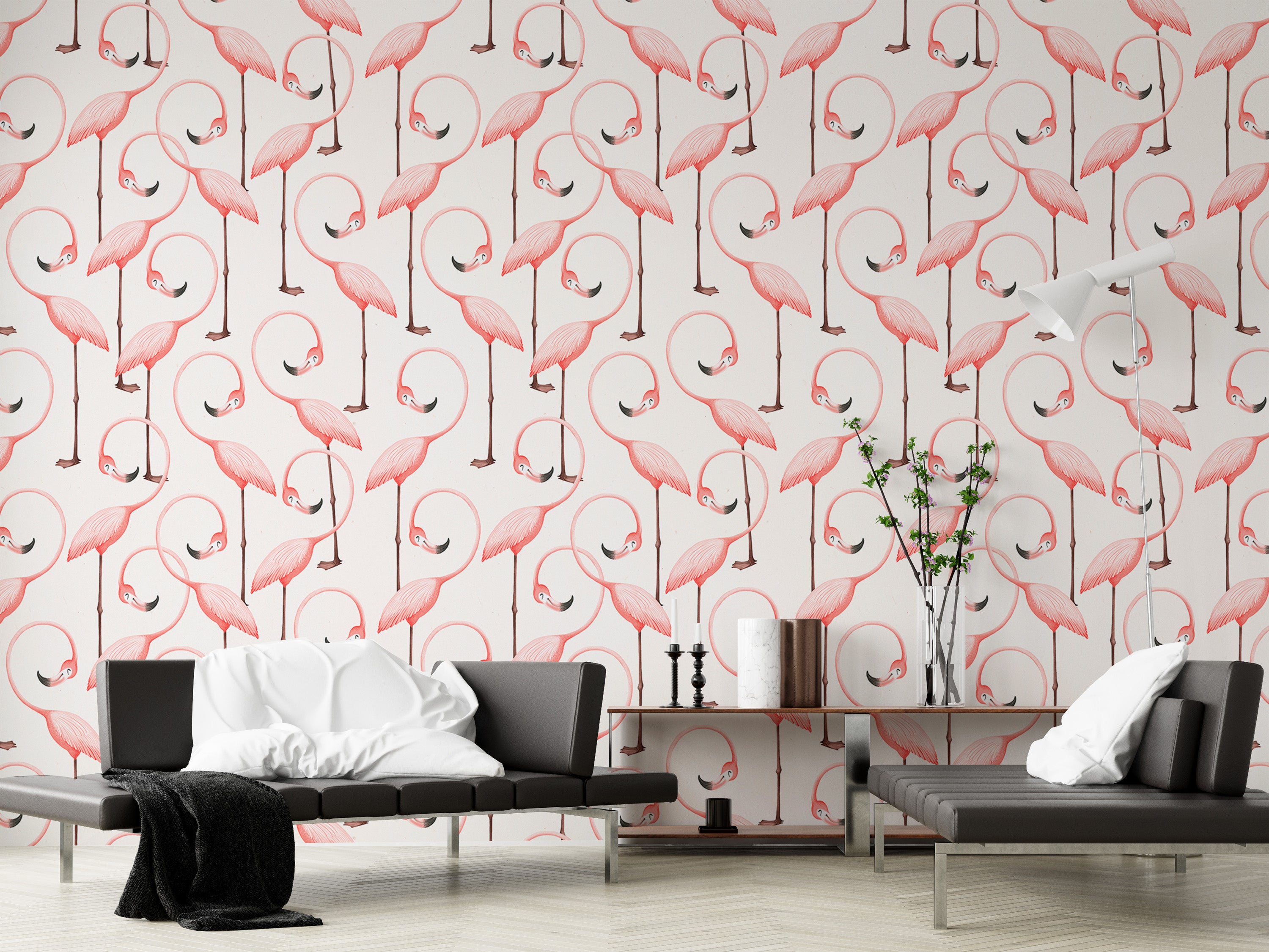 Easy-to-apply wallpaper featuring seamless flamingo patterns