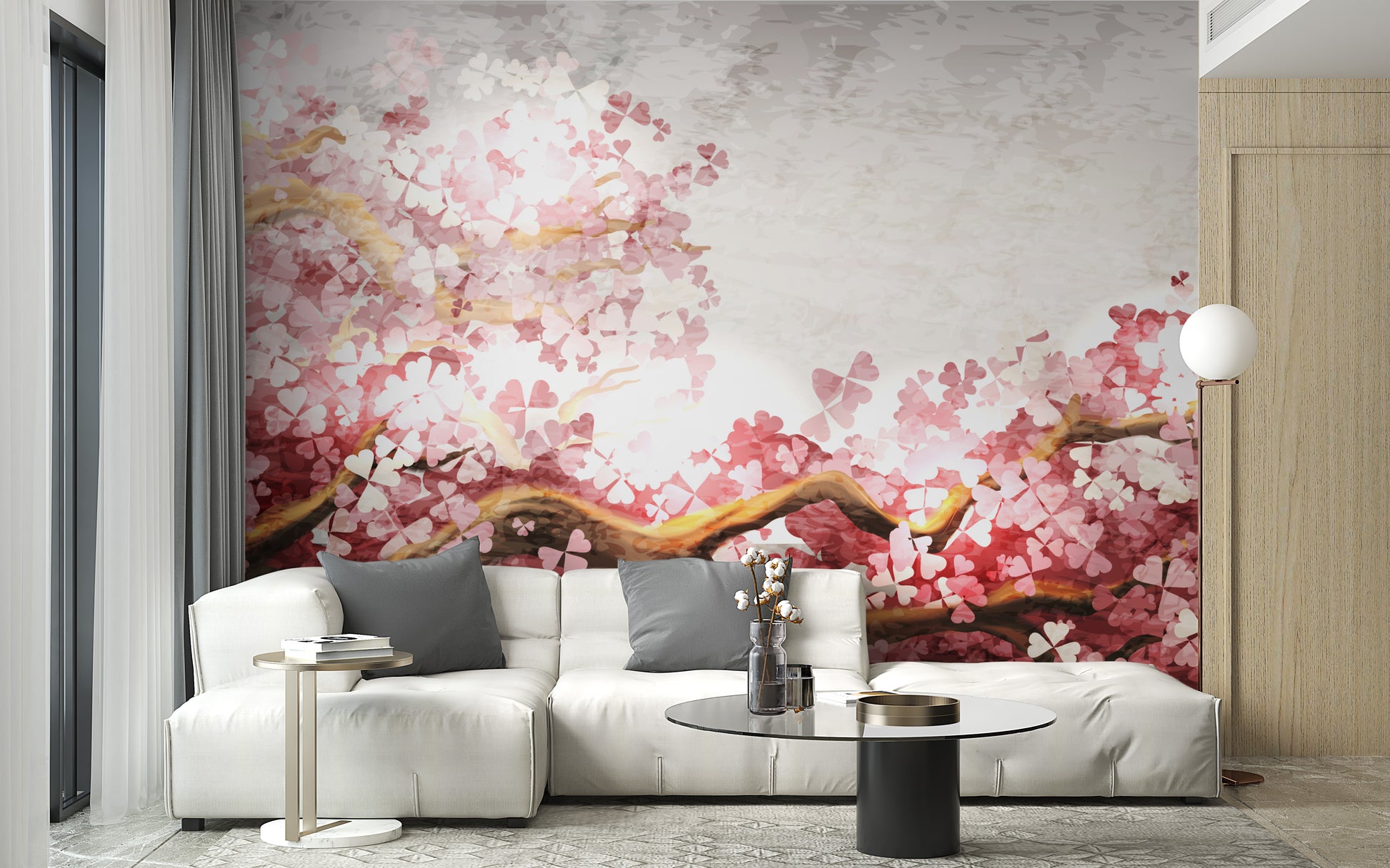 Serene Sakura branch design wall mural
