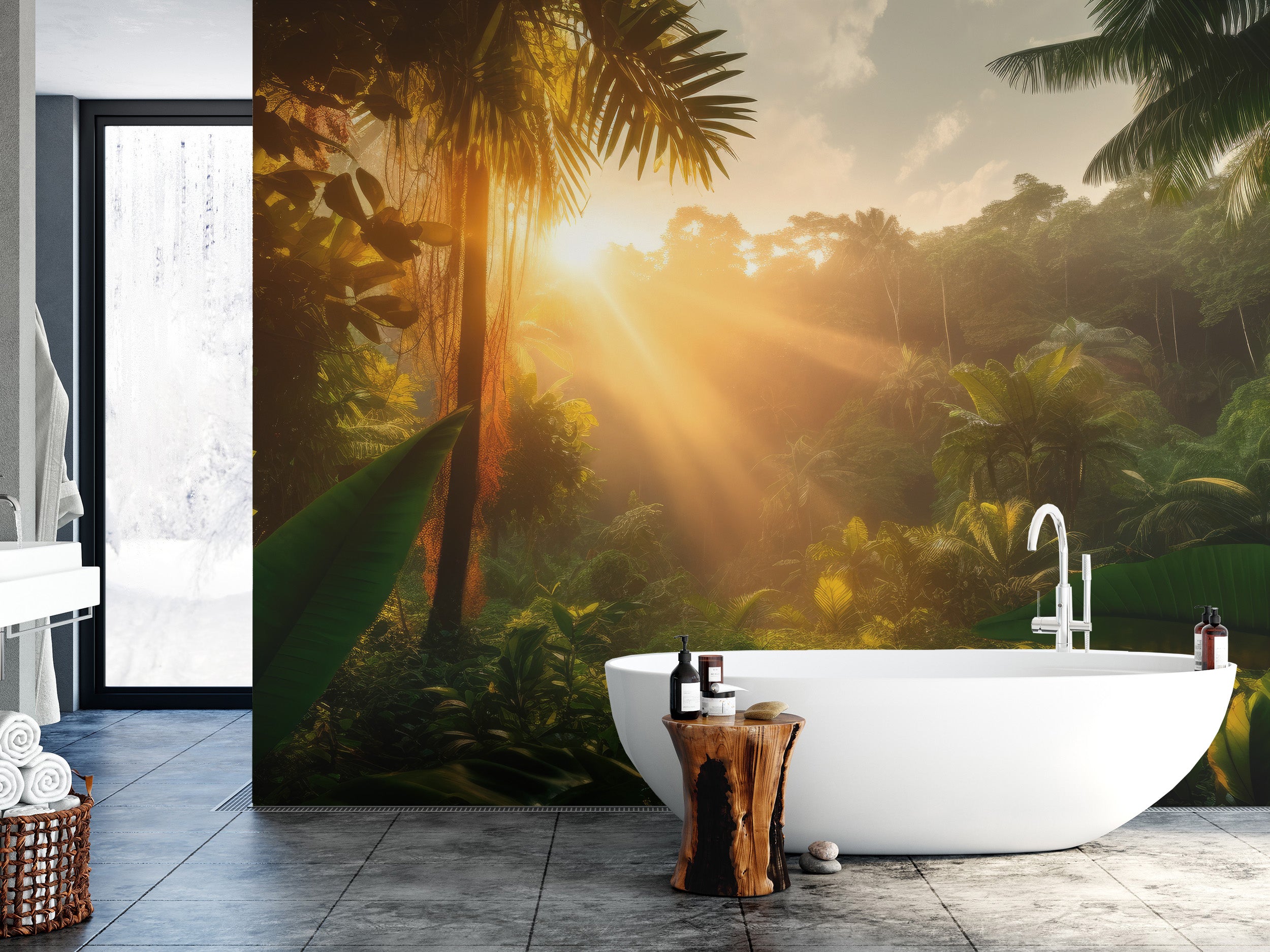 Jungle sunrise wall mural for vibrant room decor