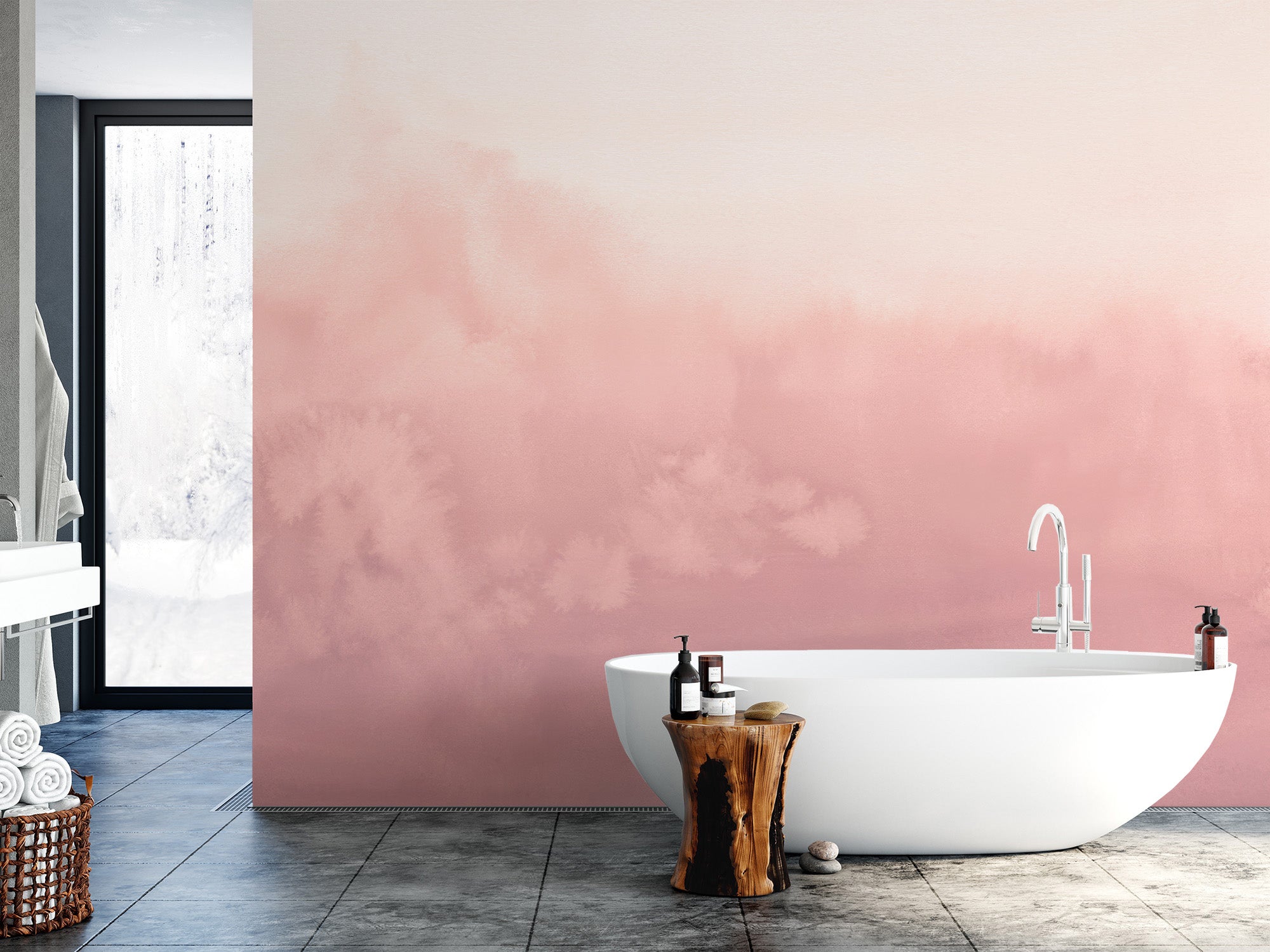 Artistic watercolor wallpaper featuring a smooth pink fade
