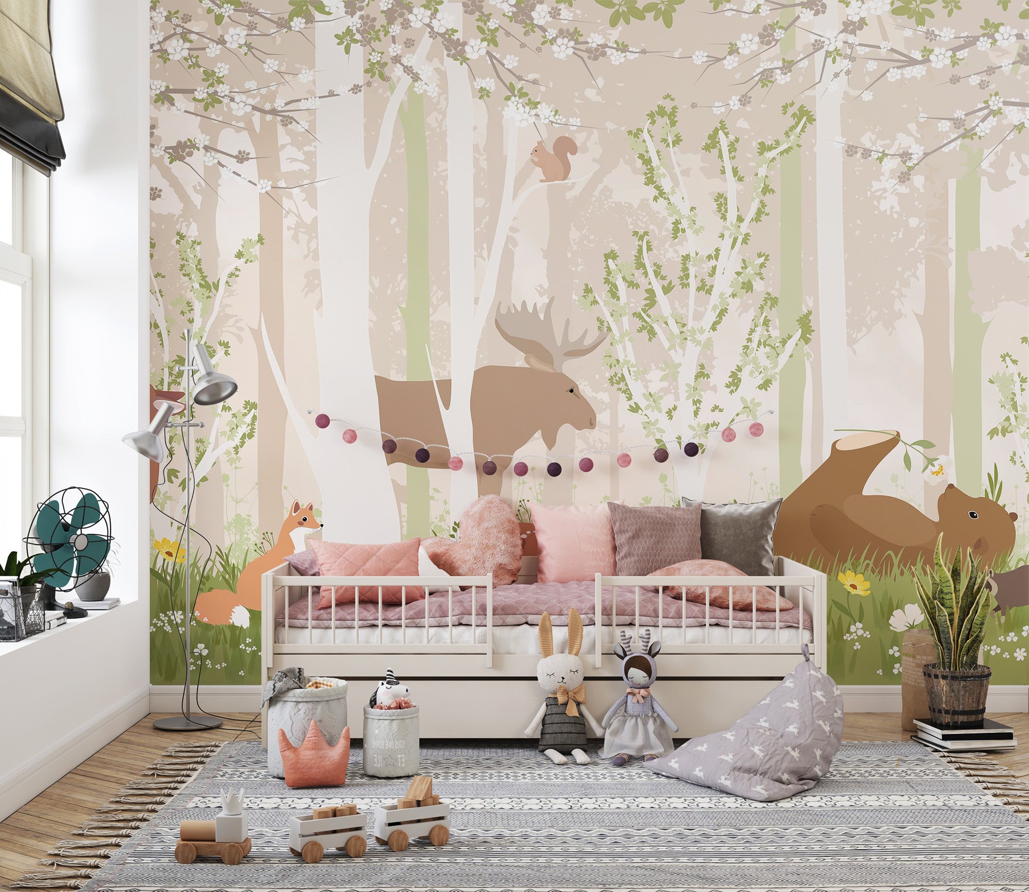 Adorable wildlife wallpaper mural for kids' rooms
