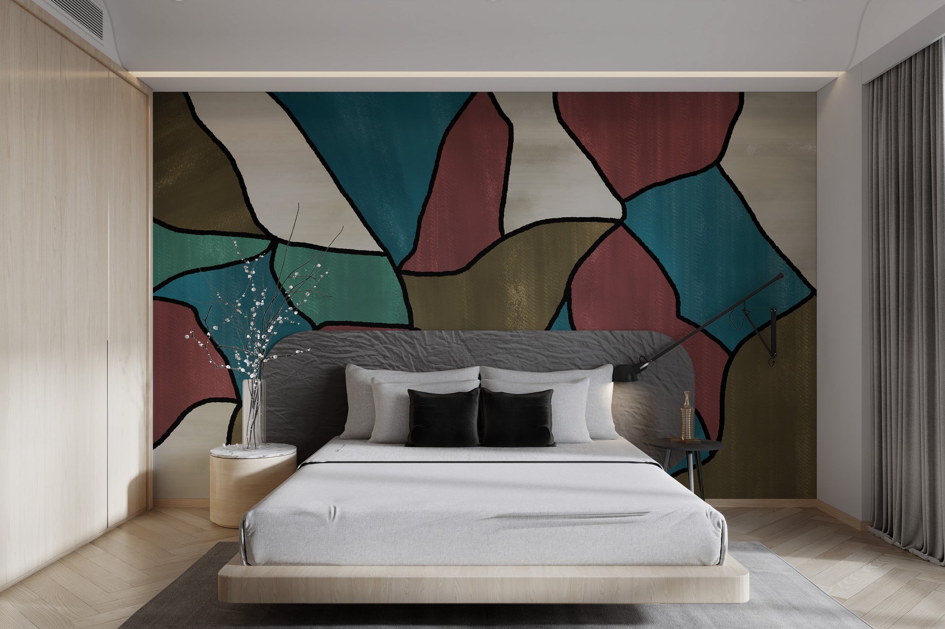 Irregular shapes mural wallpaper with color blocks
