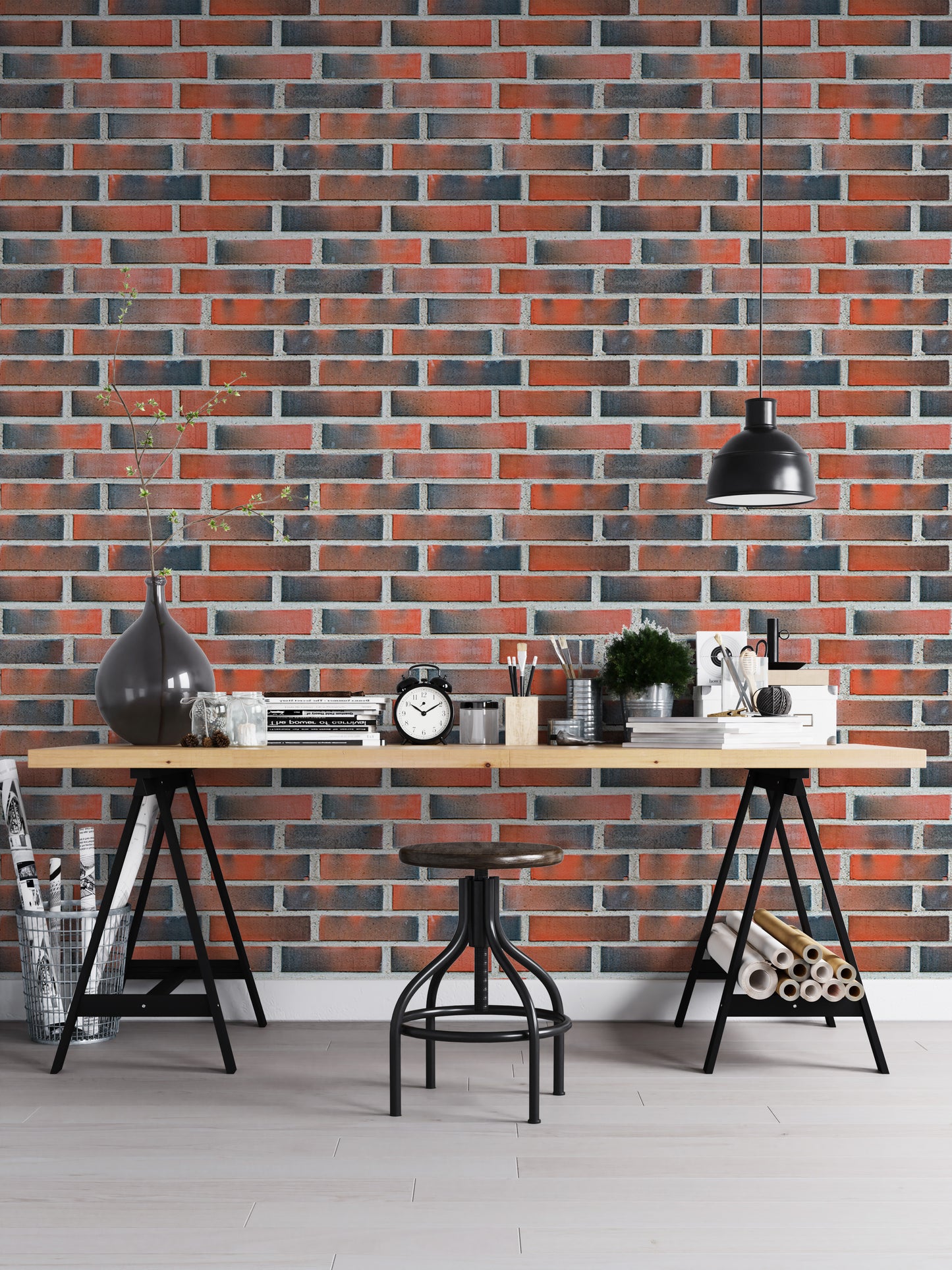 Vintage Burned Red Lining Brick Wallpaper