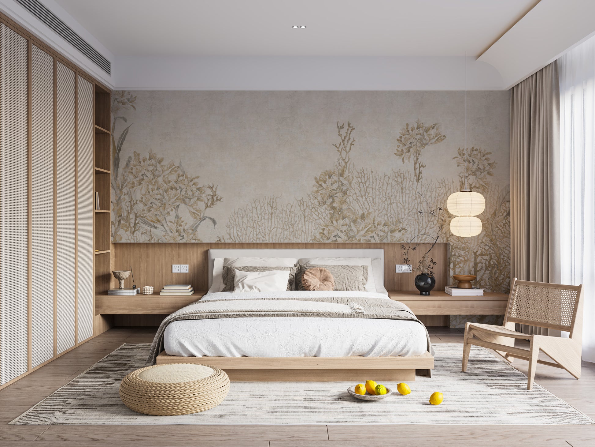 Soft Monotone Sepia Flowers Wallpaper Mural for Bedrooms