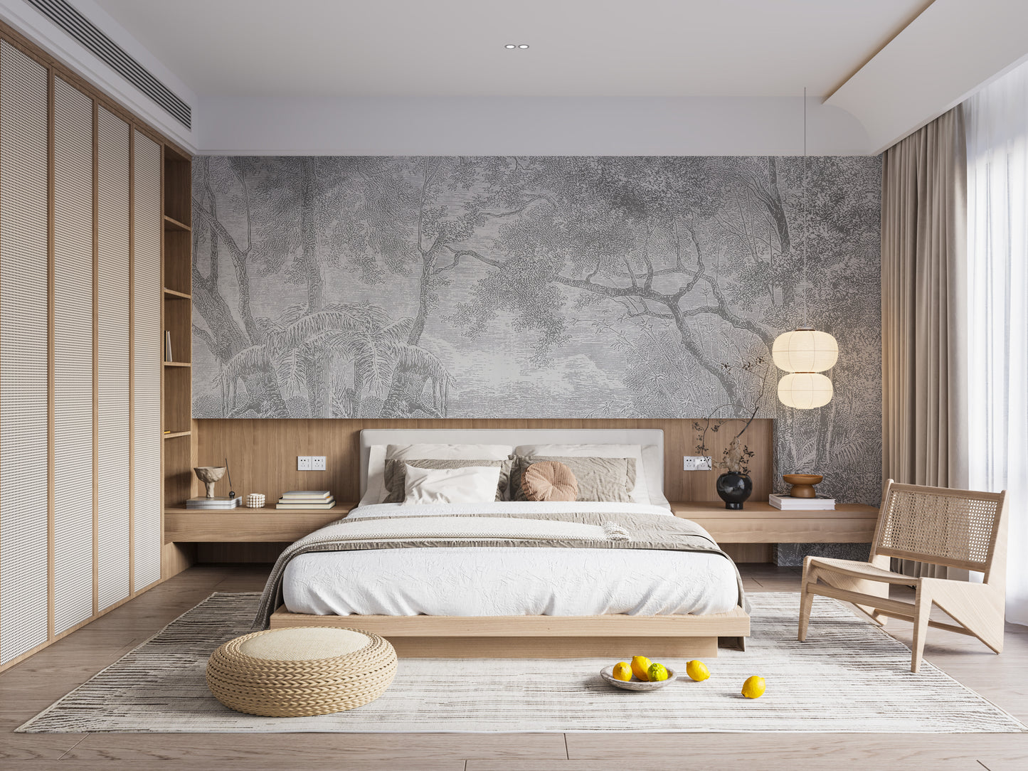 Subtle Grey Forest Nature View Sketch Mural for Walls