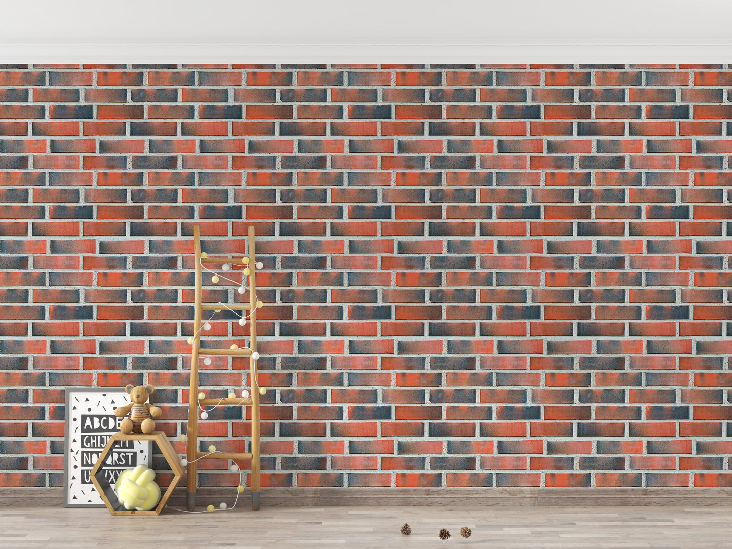 Vintage Burned Red Lining Brick Wallpaper