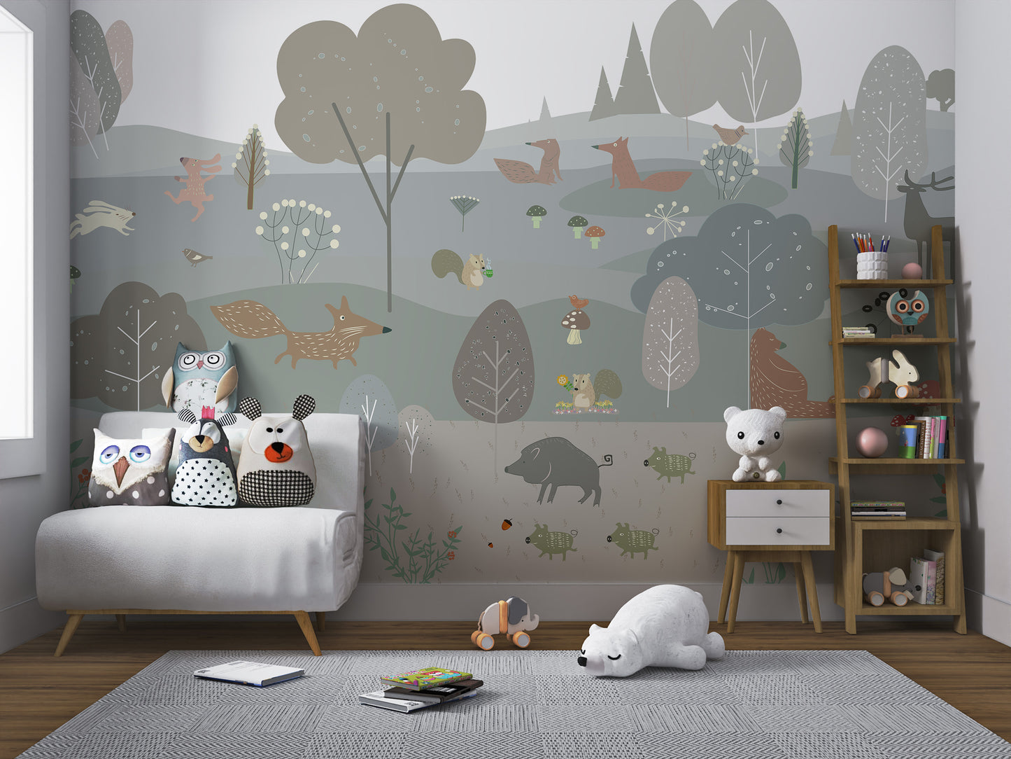 Minimalist Scandinavian design with forest animals