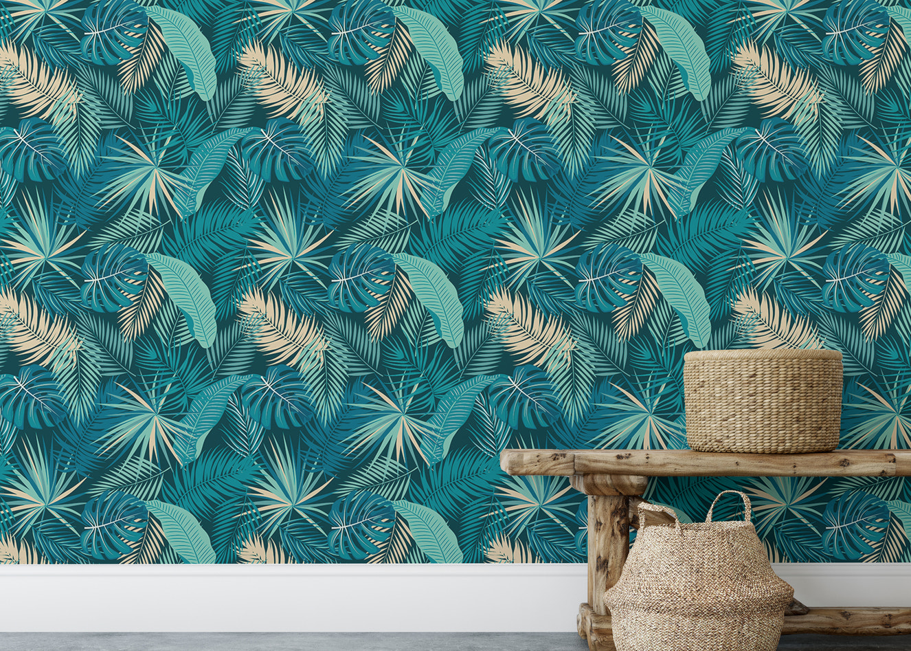 Tropical Jungle Palm Leaves Seamless Pattern Wallpaper