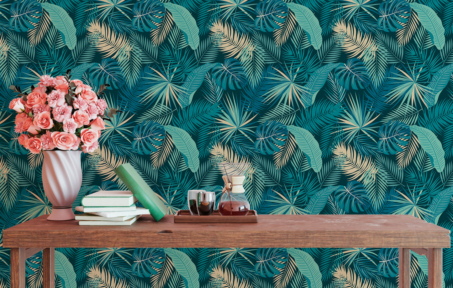 Tropical Jungle Palm Leaves Seamless Pattern Wallpaper