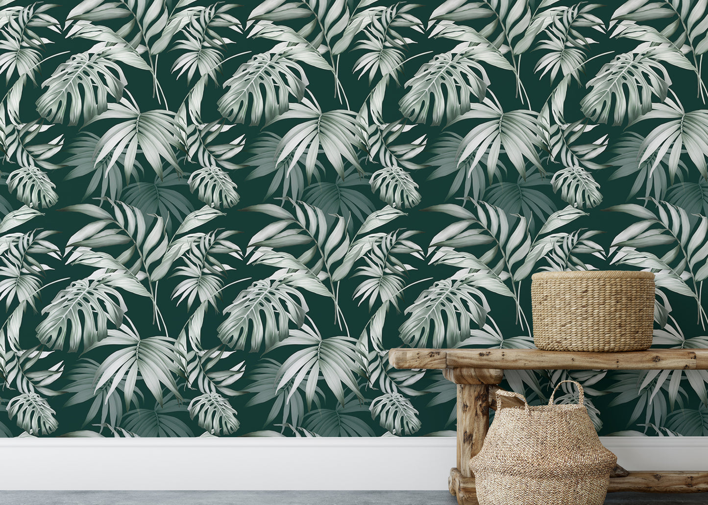 Exotic Jungle Tropical Green Leaves Repeat Wallpaper