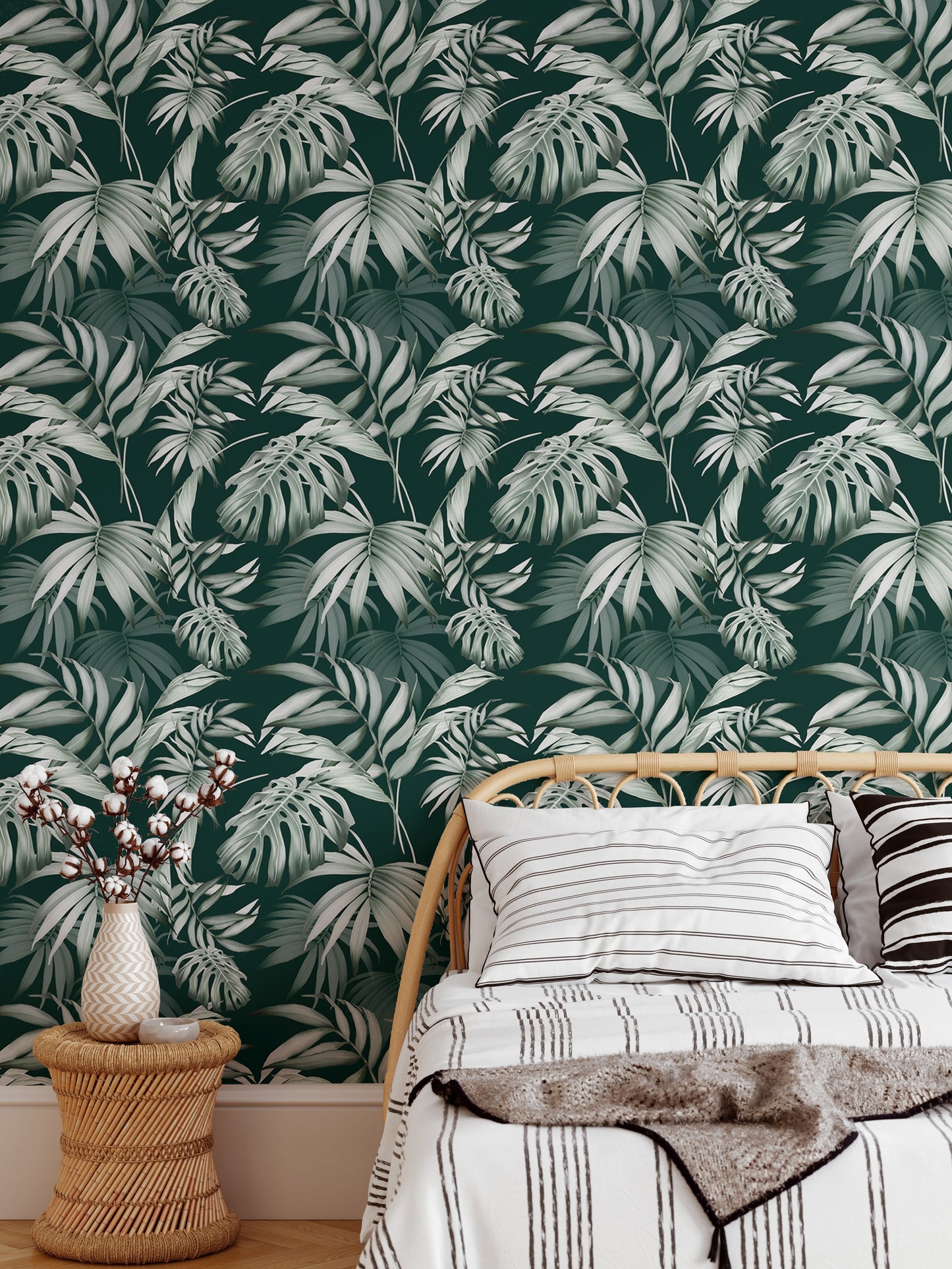 Exotic Jungle Tropical Green Leaves Repeat Wallpaper