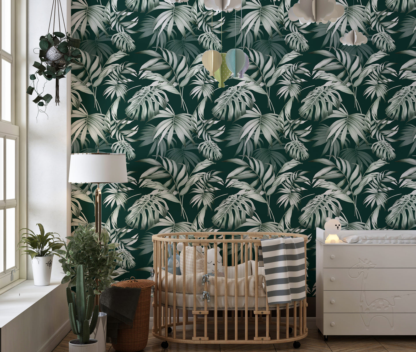 Exotic Jungle Tropical Green Leaves Repeat Wallpaper