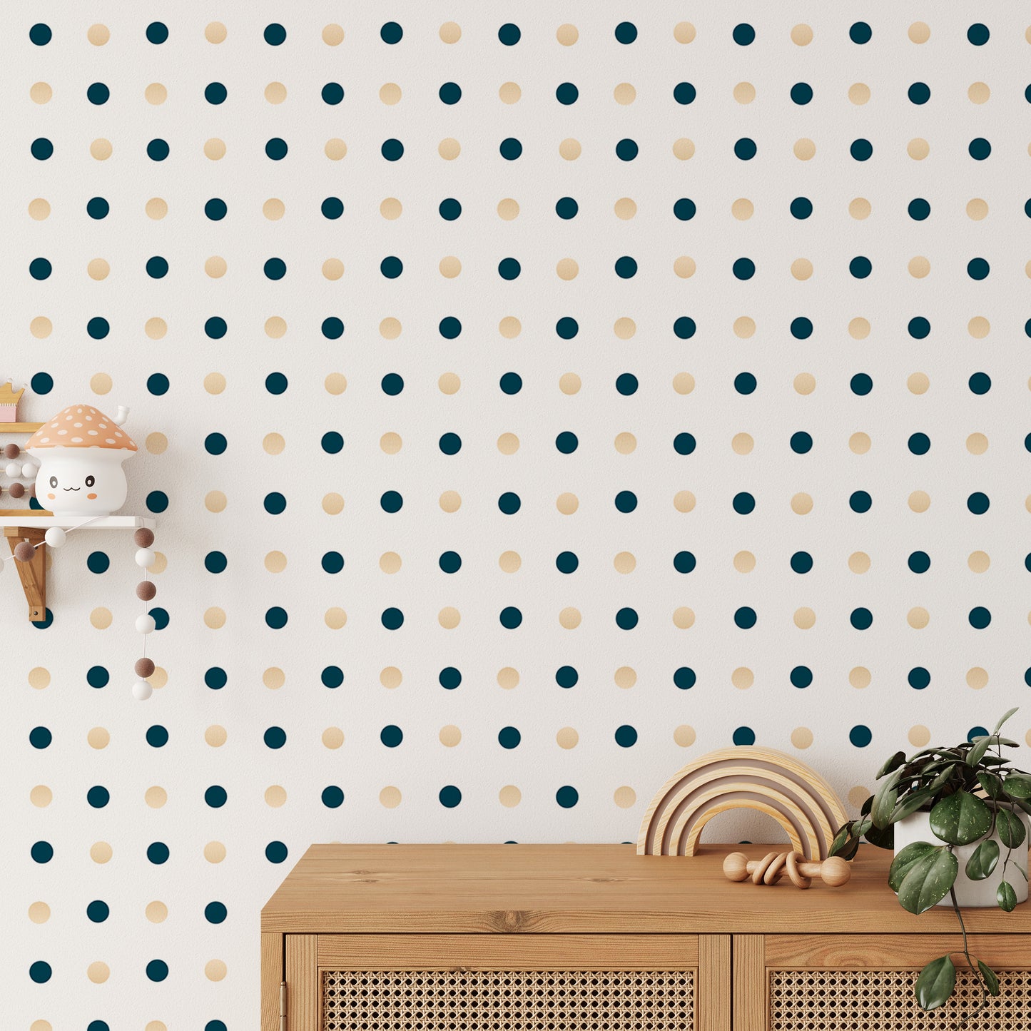 Dark Blue and Golden Polka Dots White Background Wallpaper