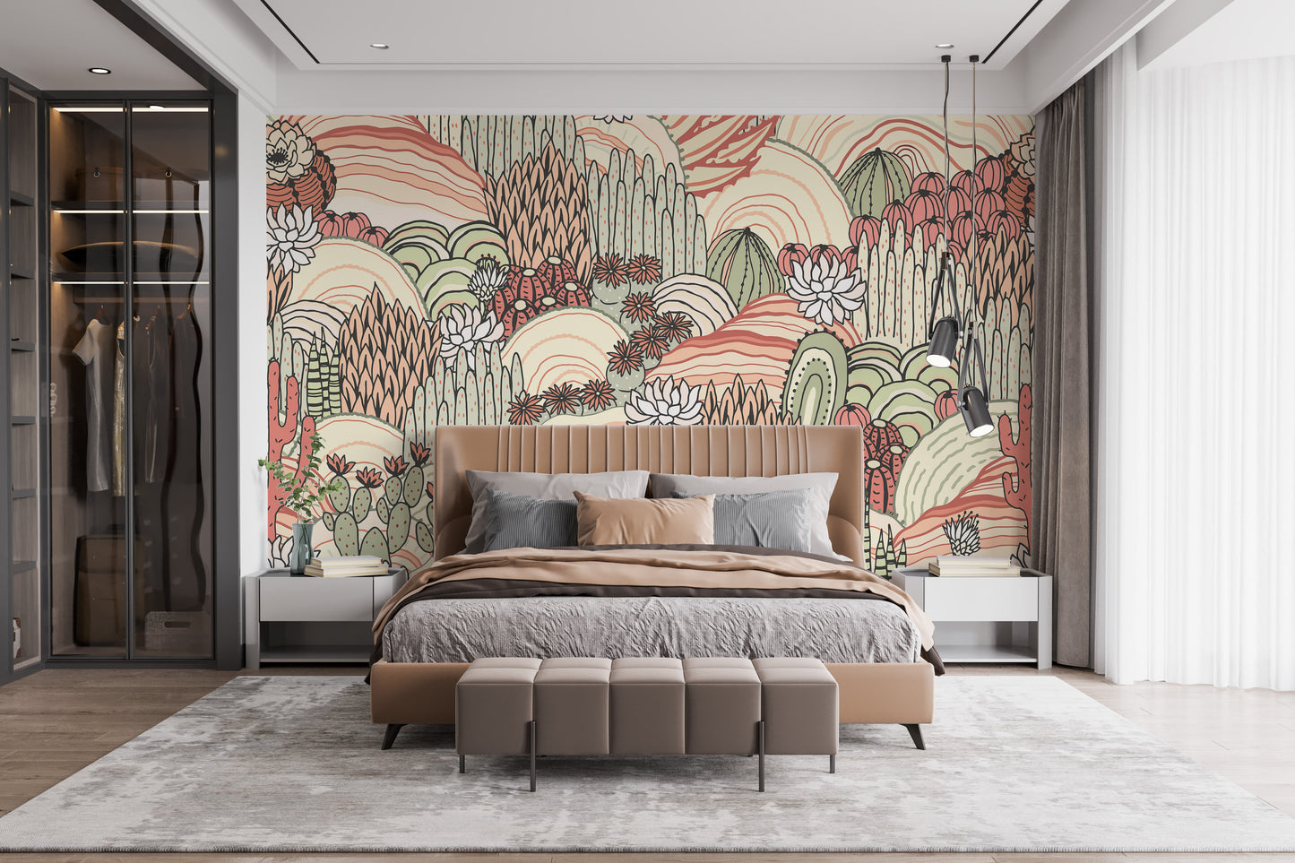 Leafy tropical mural wallpaper design
